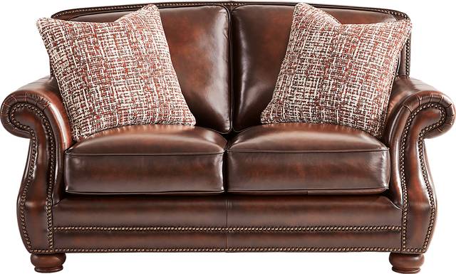 Calvano Lane Brown Leather Loveseat - Thumbnail - Image 1