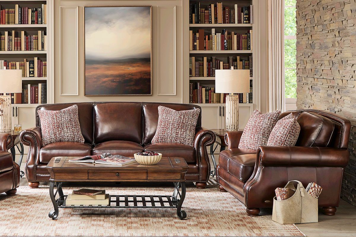 Cindy Crawford Calvano Lane 2 Pc Brown Leather Living Room Set