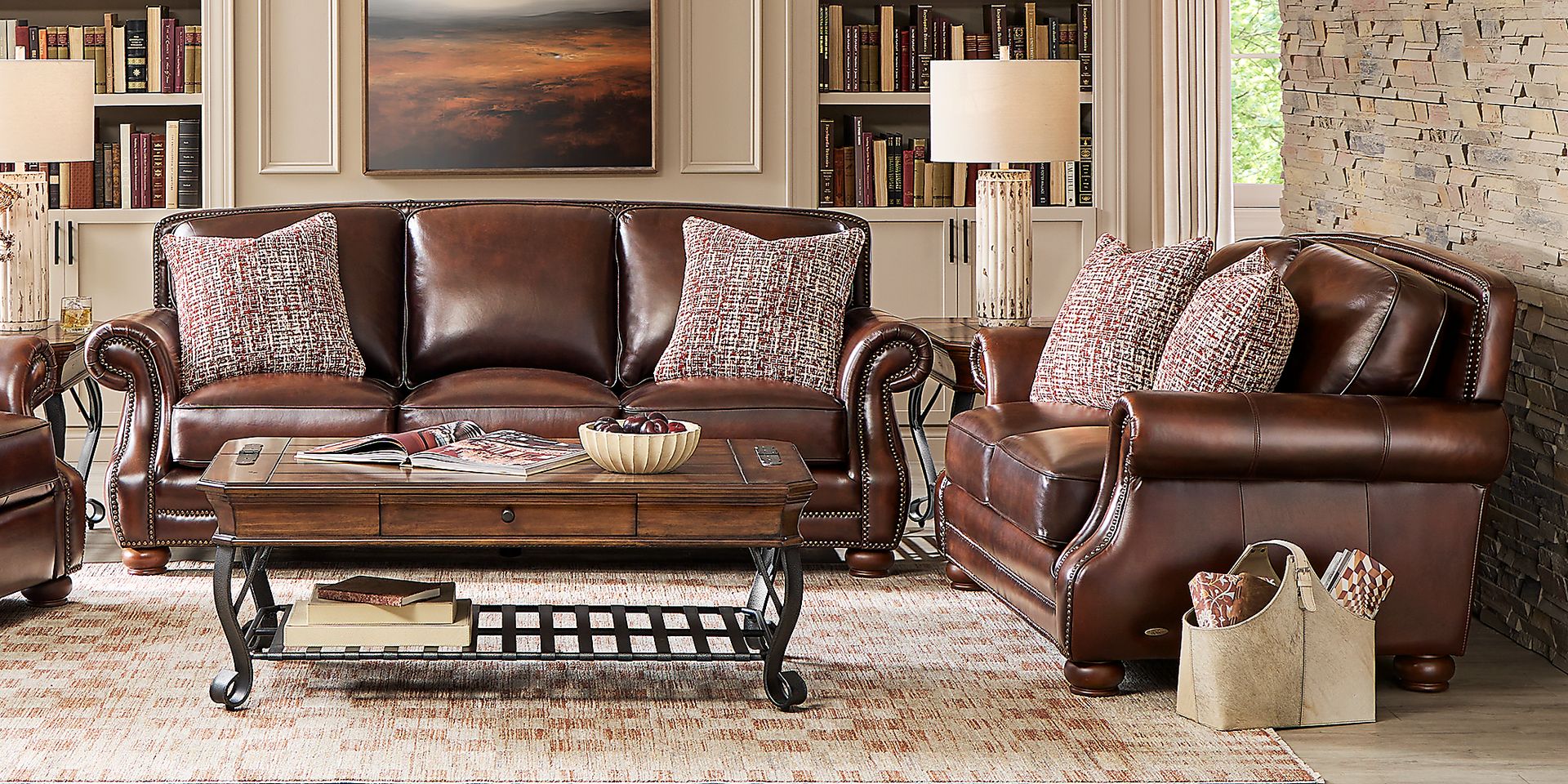 Calvano Lane Brown Leather Loveseat - Image 2