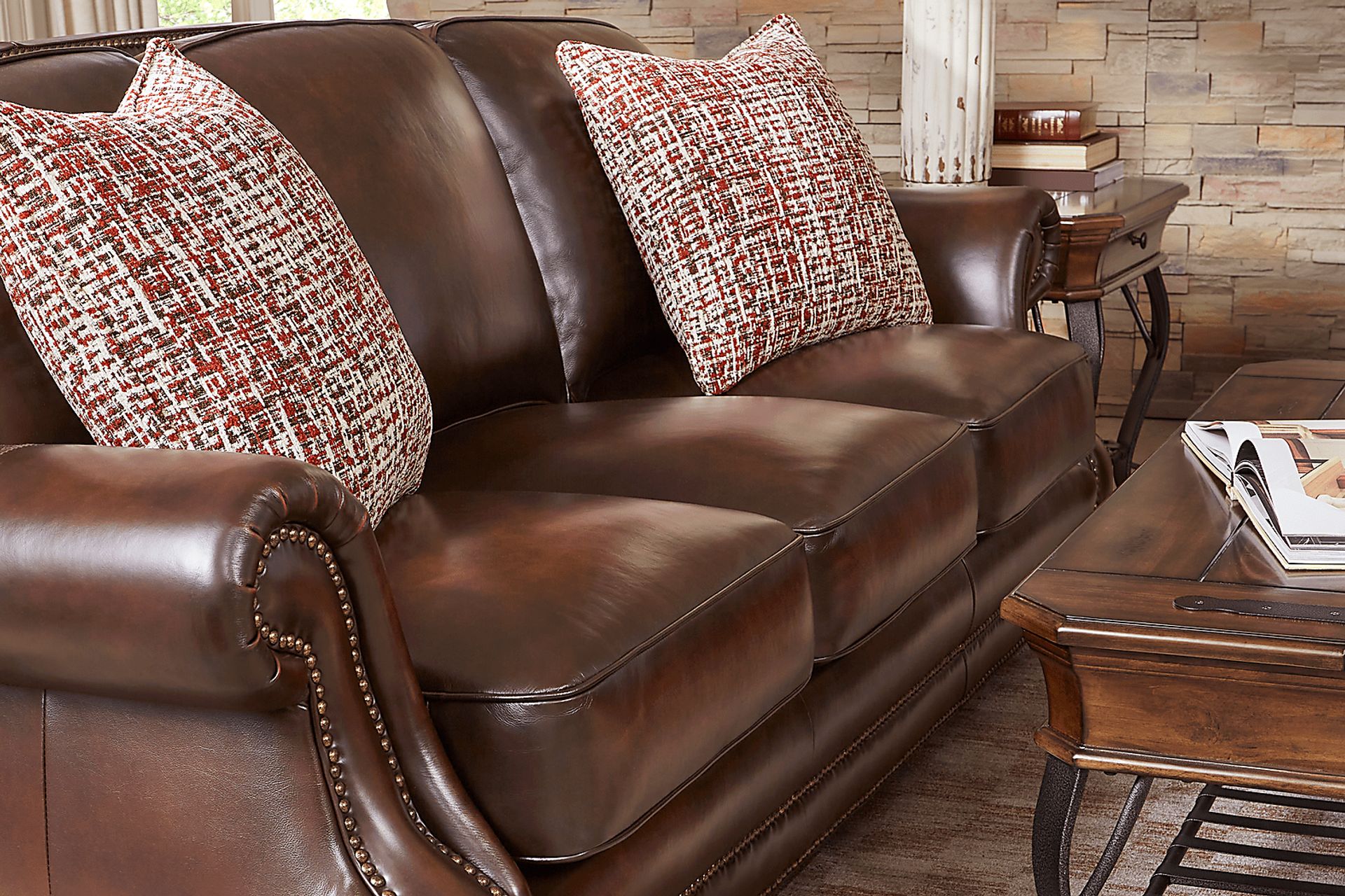 Calvano Lane Brown Leather Gel Foam Sleeper Sofa - Image 3