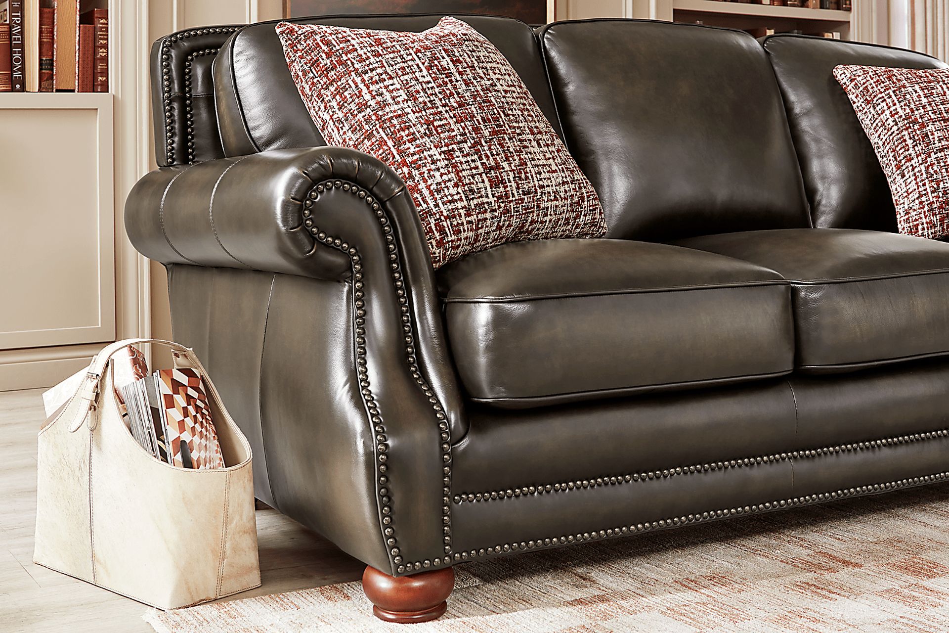 Calvano Lane Gray Leather Gel Foam Sleeper Sofa - Image 2