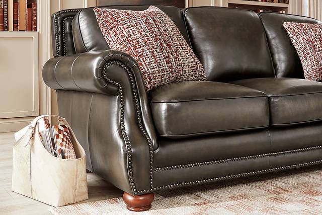 Calvano Lane Gray Leather Sleeper Sofa - Thumbnail - Image 2