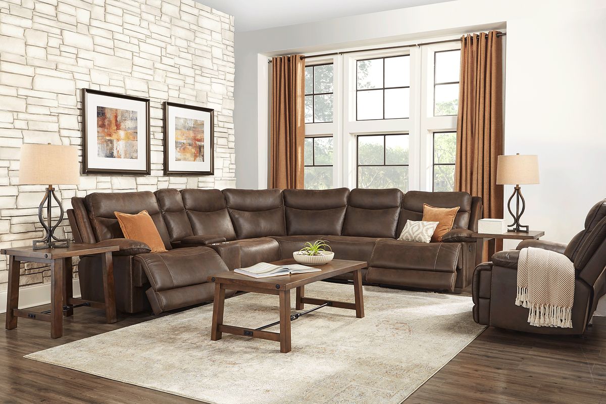 Calverton Chocolate Brown Polyester Fabric 6 Pc Power Reclining Sectional | Rooms to Go