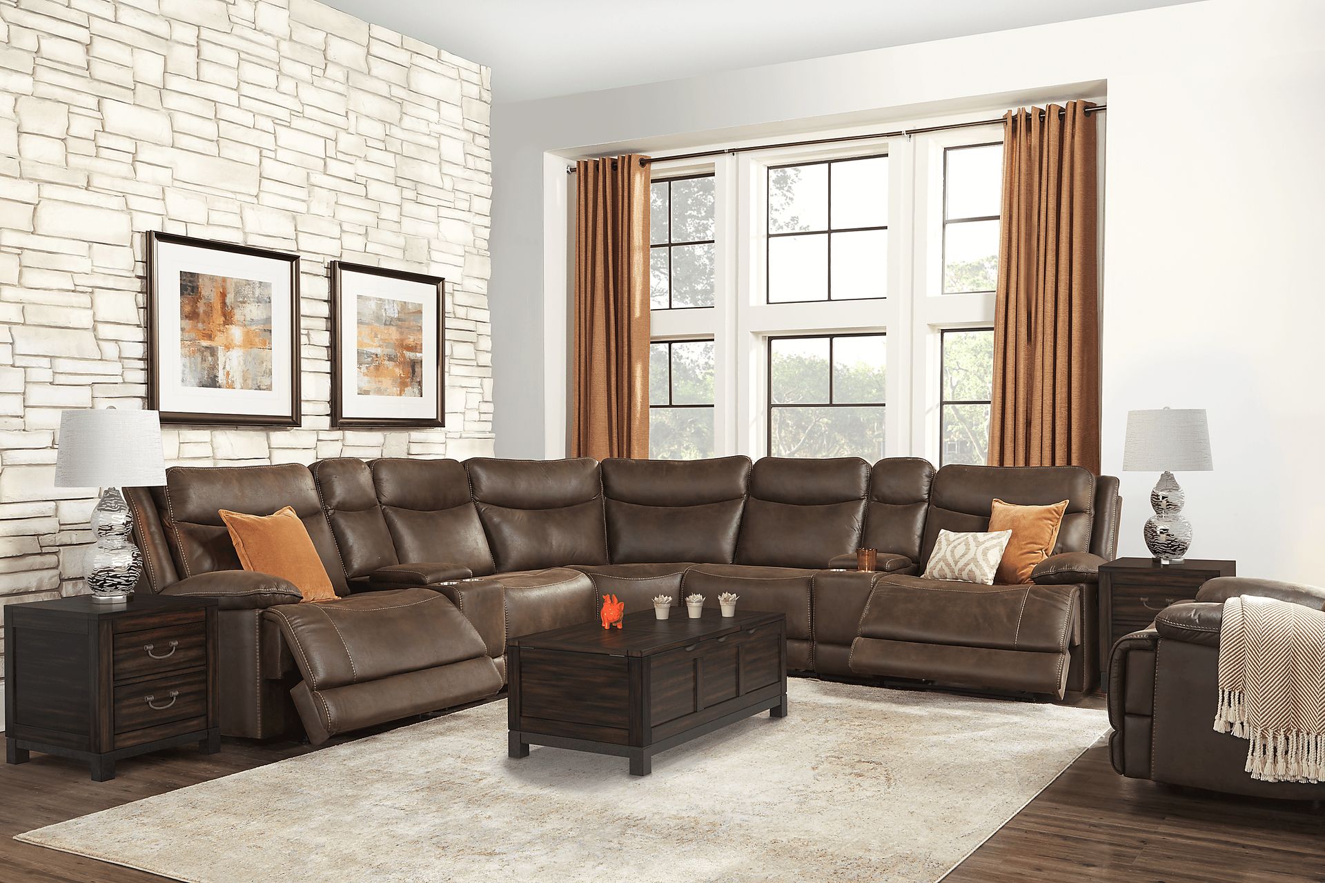 Calverton Chocolate 9 Pc Power Reclining Sectional Living Room - Image 1