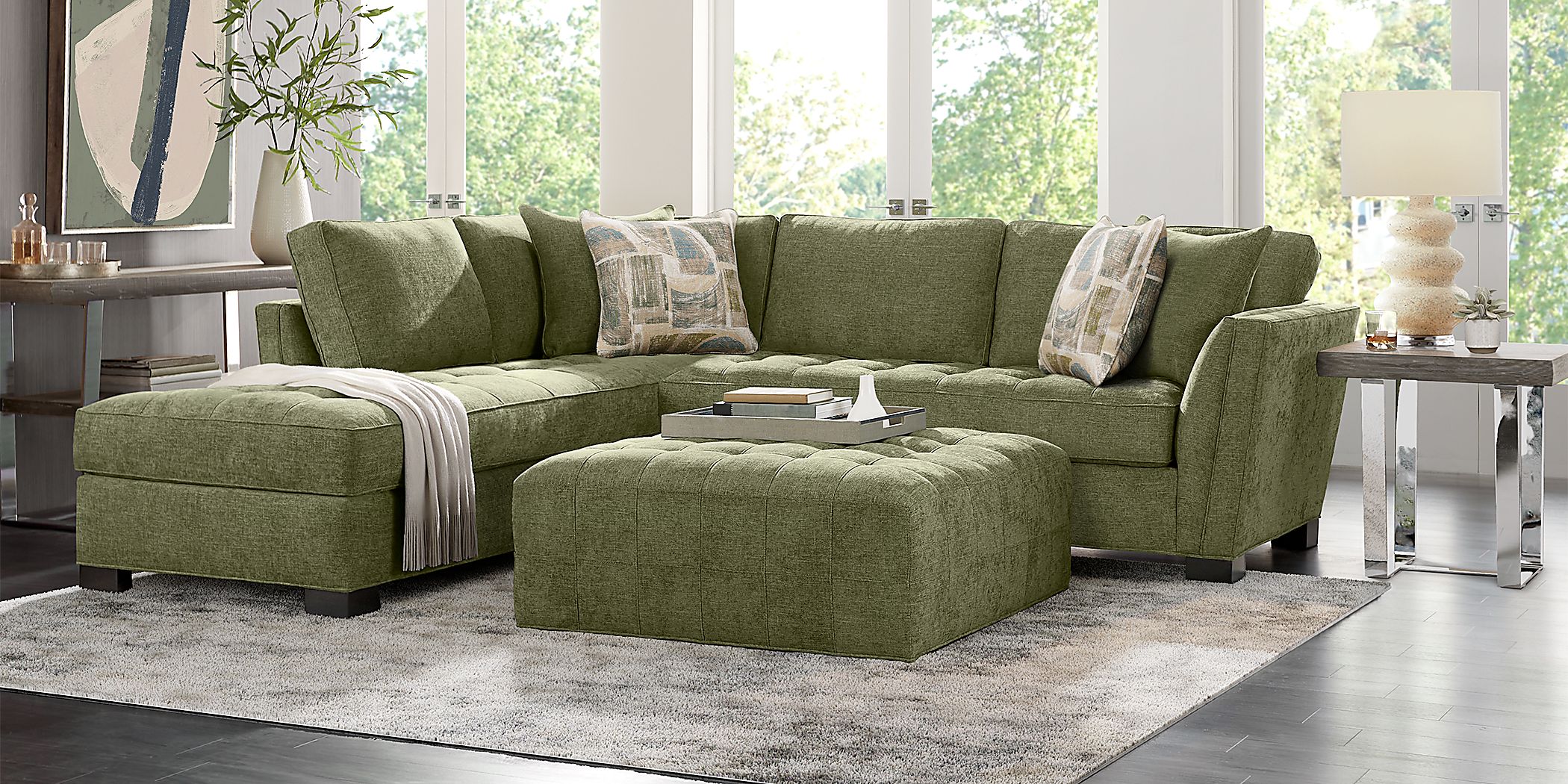 Cindy Crawford Calvin Heights Green Chaise Sectional