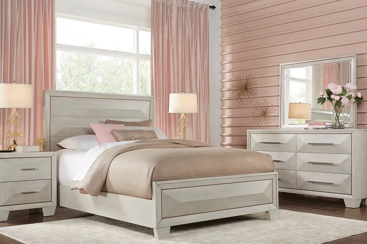 Vegas 5 Pc White Colors,White Queen Bedroom Set With Dresser, Mirror, 3 Pc  Queen Panel Bed - Rooms To Go