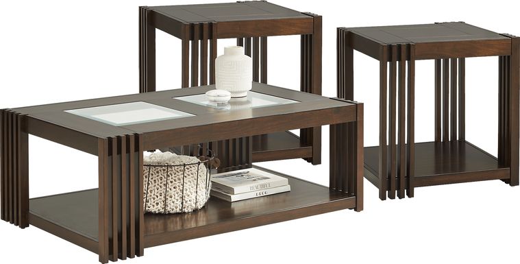 Camellia Brown Cherry 3 Pc Rectangle Table Set