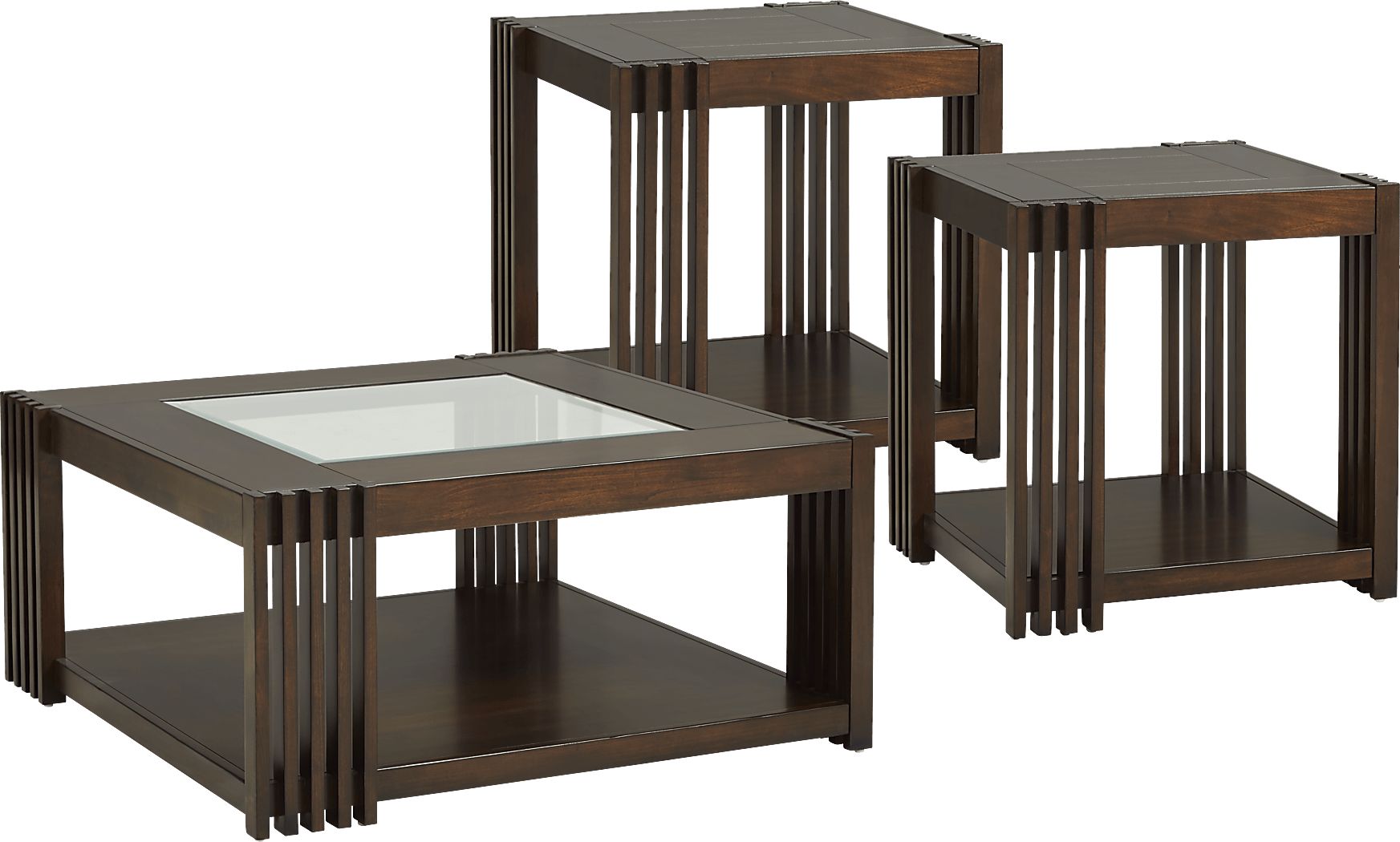 Camellia Brown Cherry Finish 3 Pc Table Set