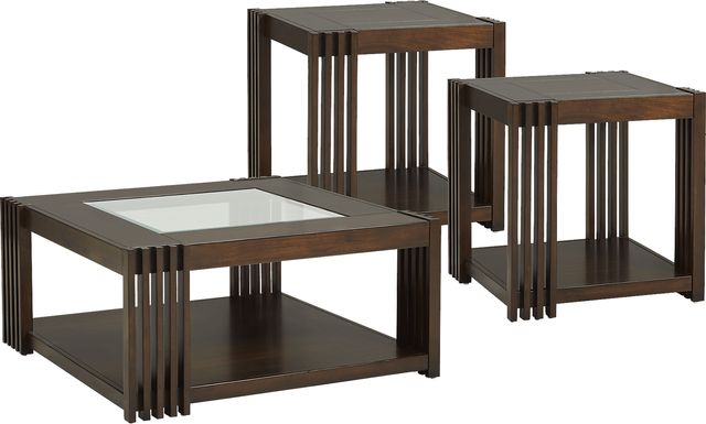 Camellia Brown Cherry 3 Pc Square Table Set