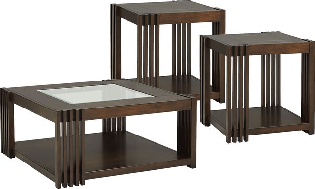 Camellia Brown Cherry Finish 3 Pc Table Set