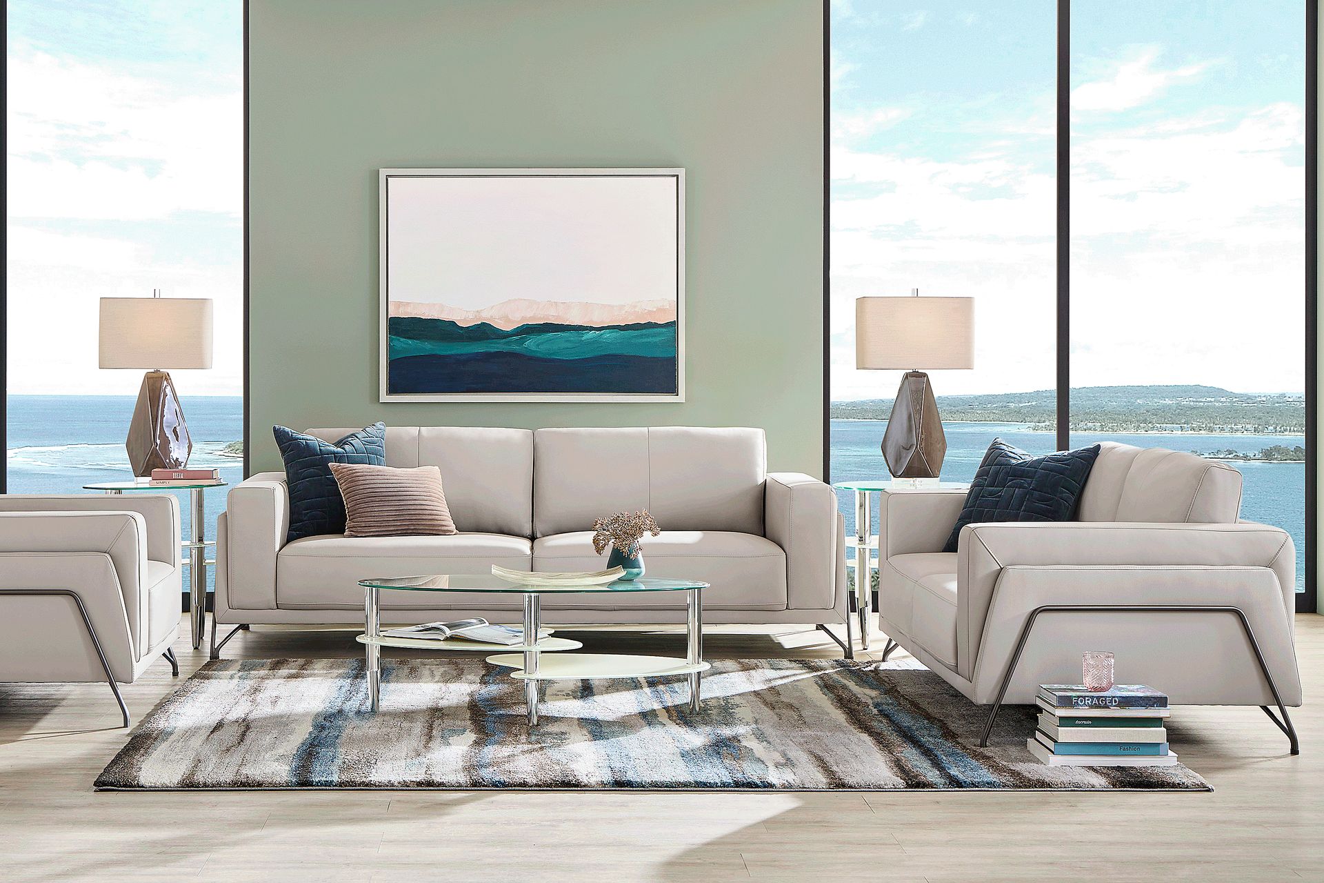 Camelot Dove Gray Leather 6 Pc Living Room - Image 1