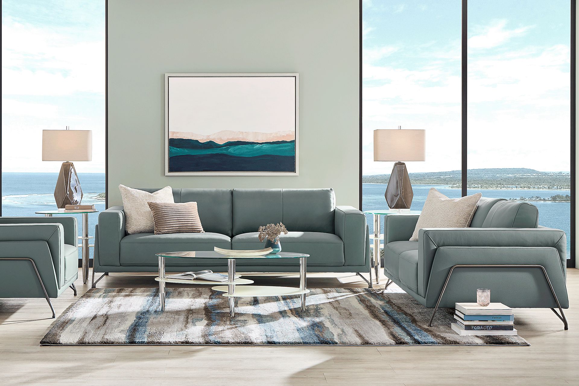 Camelot Slate Blue Leather 6 Pc Living Room - Image 1