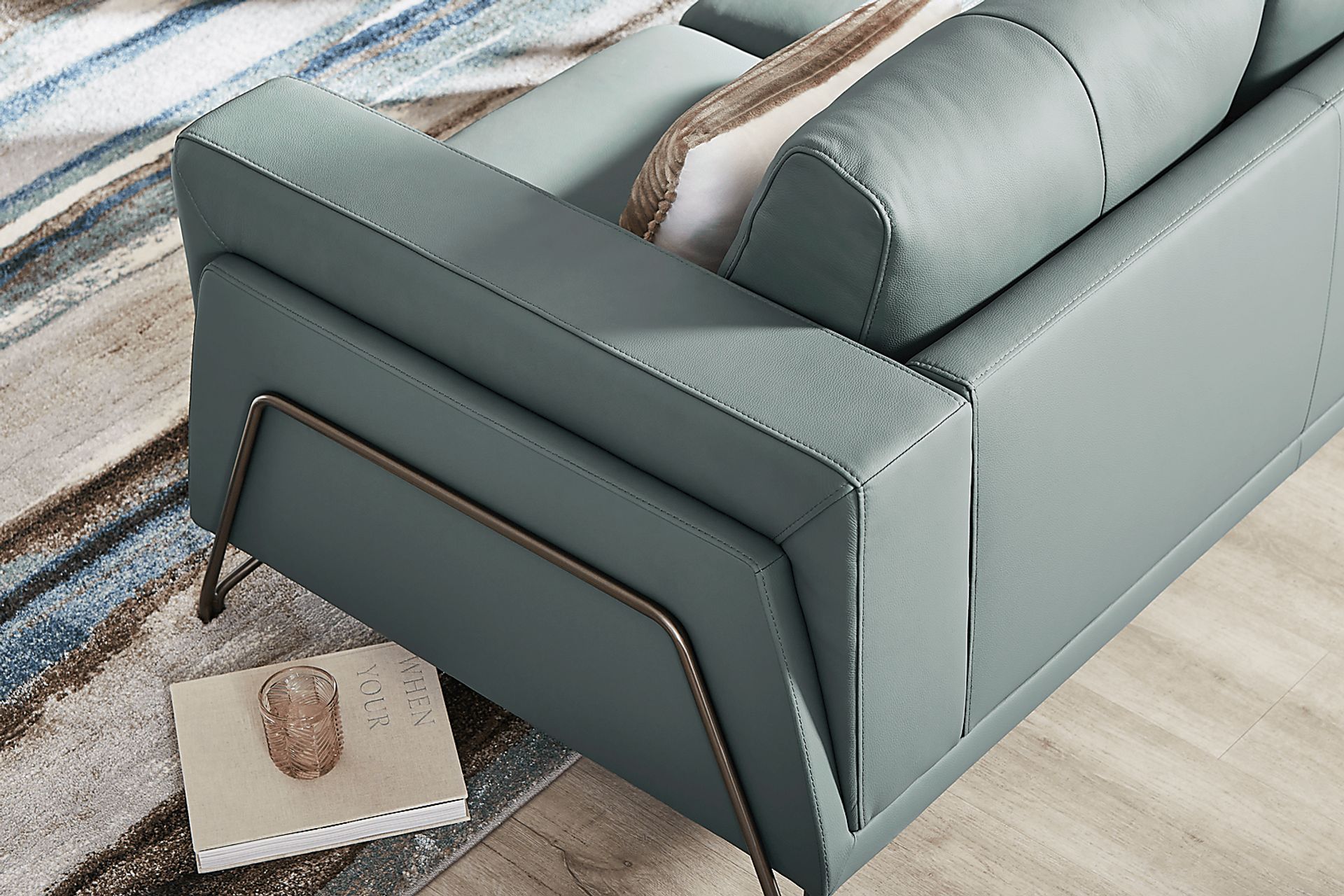 Camelot Slate Blue Leather Loveseat - Image 5