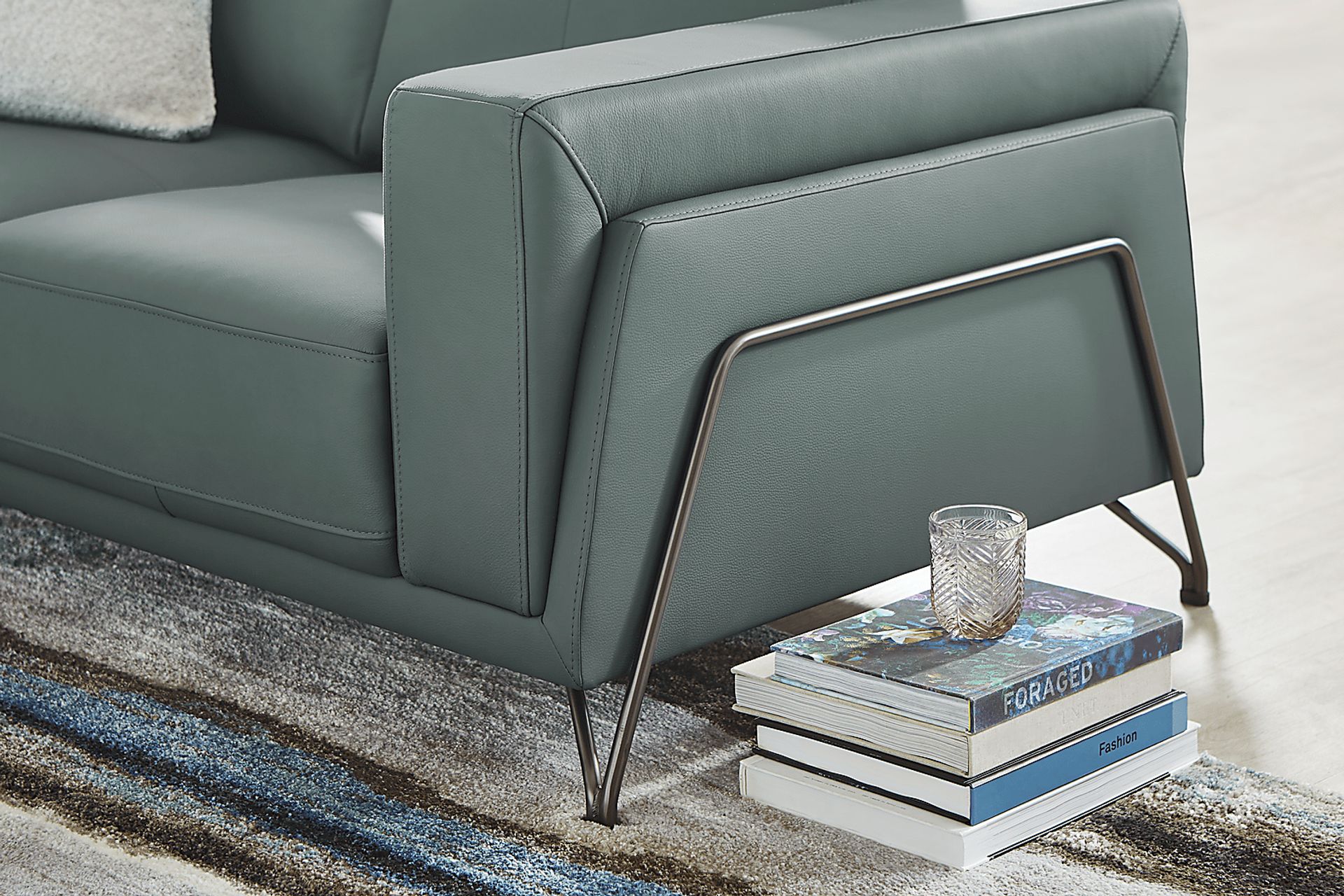 Camelot Slate Blue Leather Loveseat - Image 6
