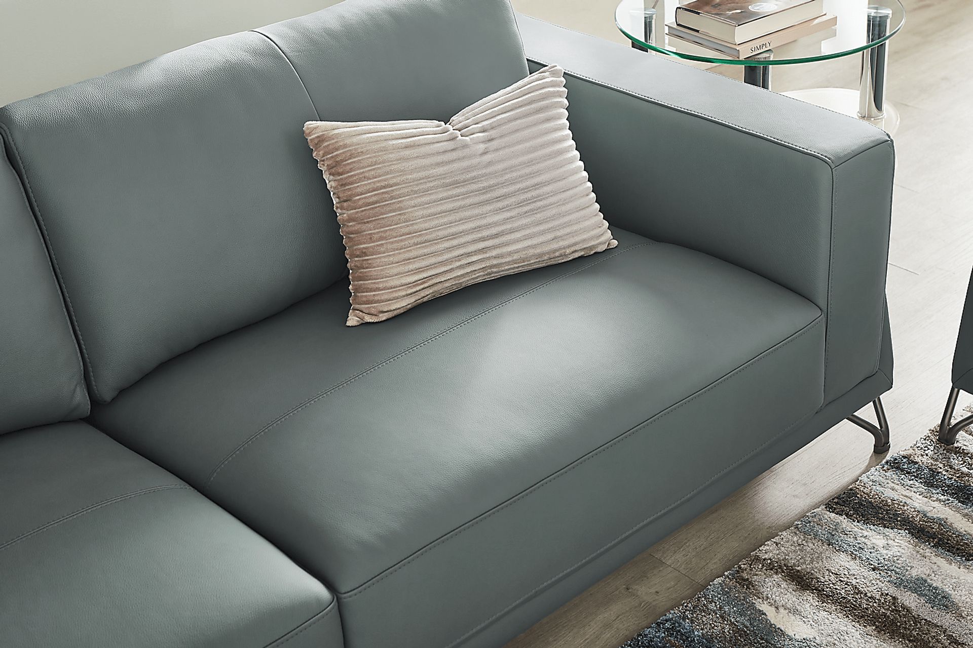 Camelot Slate Blue Leather 7 Pc Living Room - Image 4