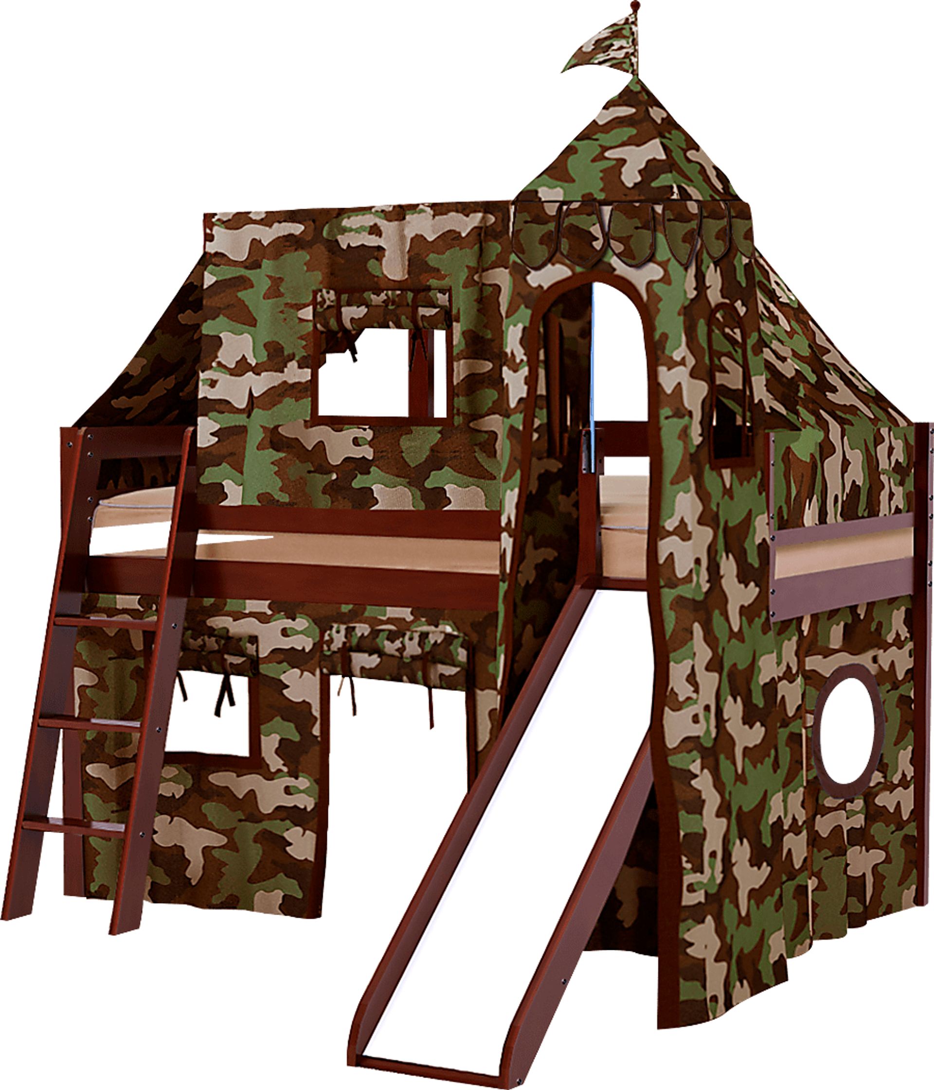Camo Cabin Cherry Jr. Tent Loft Bed with Slide, Top Tent and Tower - Image 1
