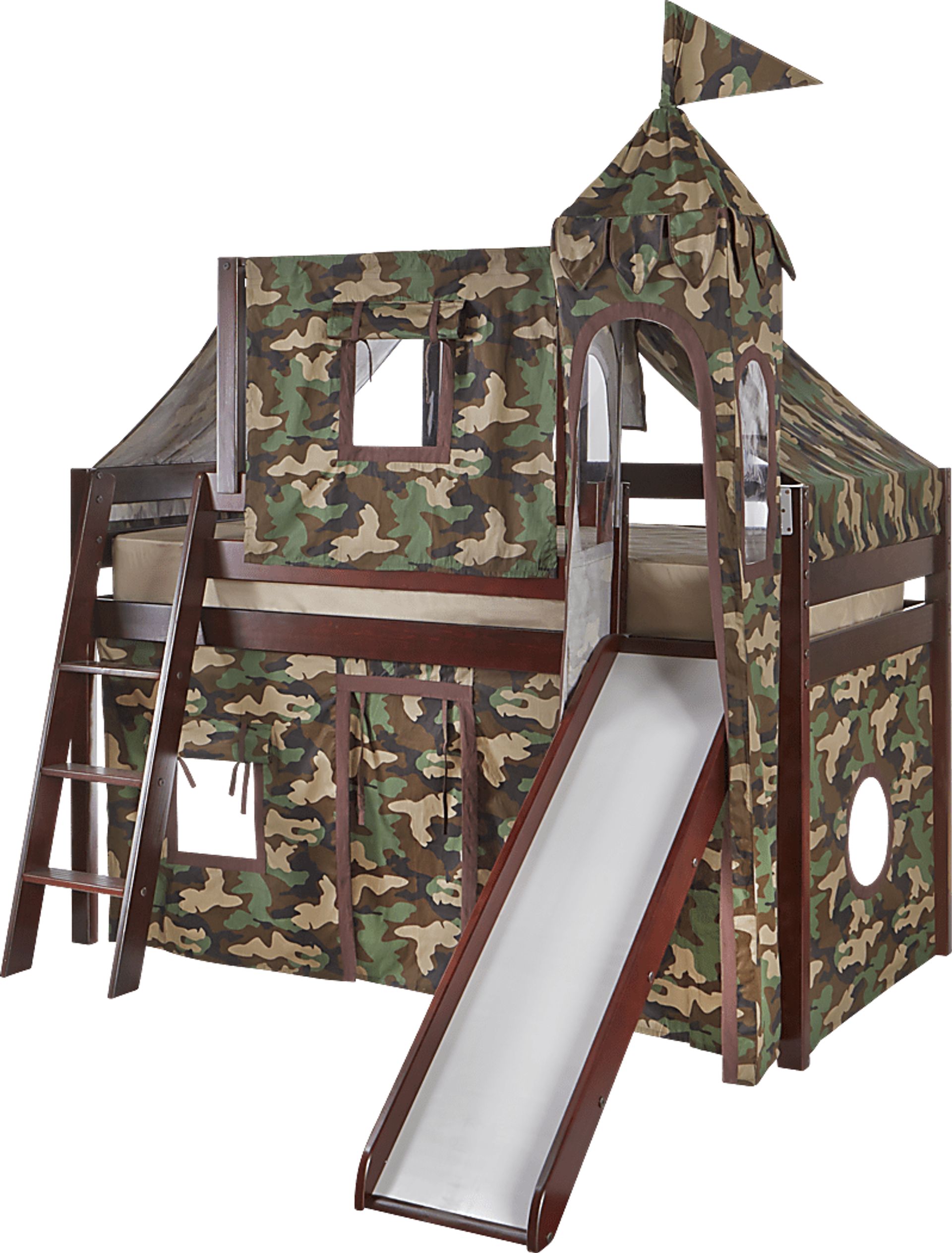Camo Cabin Cherry Loft Bed w/ Slide and Tower - Image 1