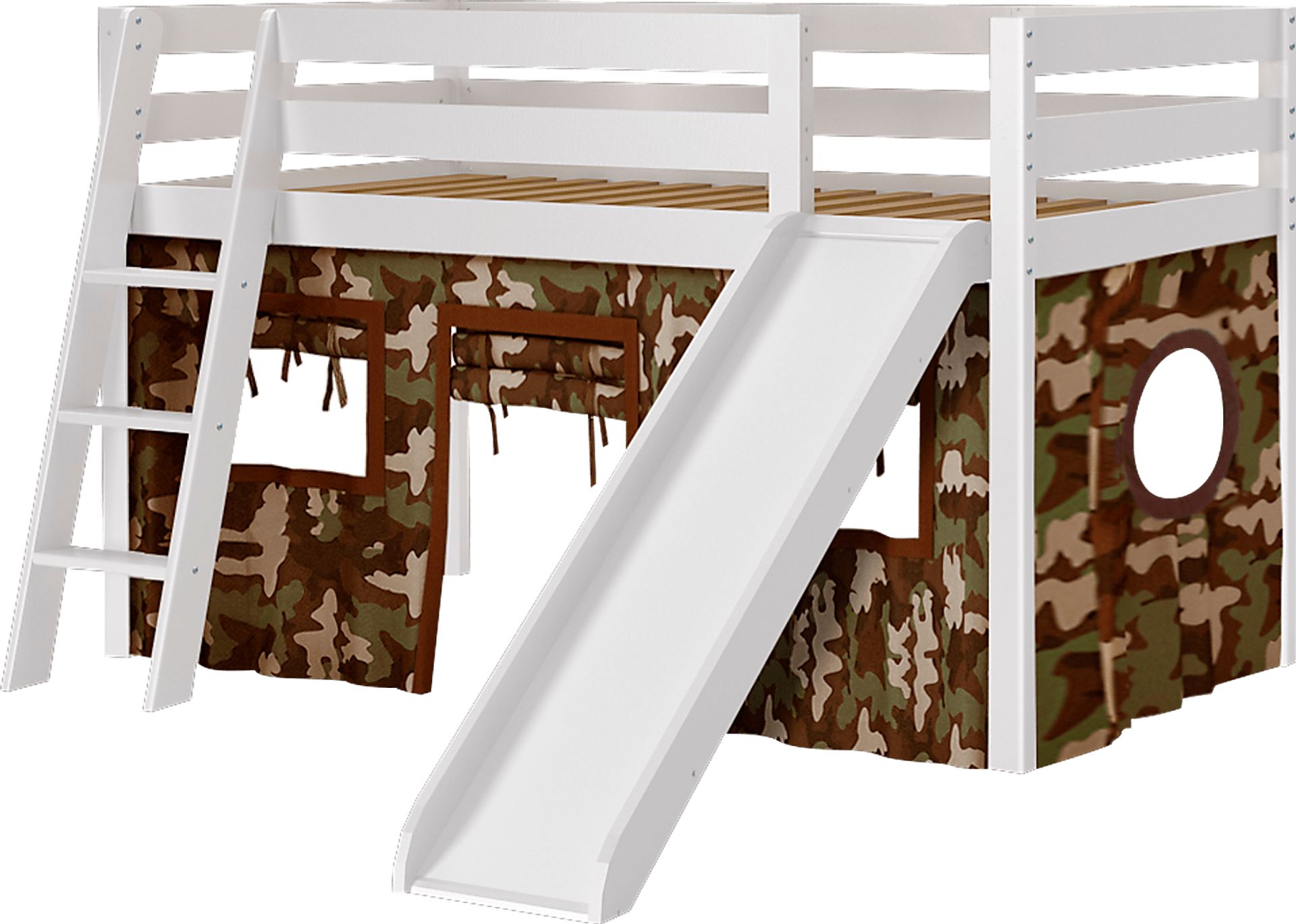 Camo Cabin White Jr. Tent Loft Bed with Slide - Image 1