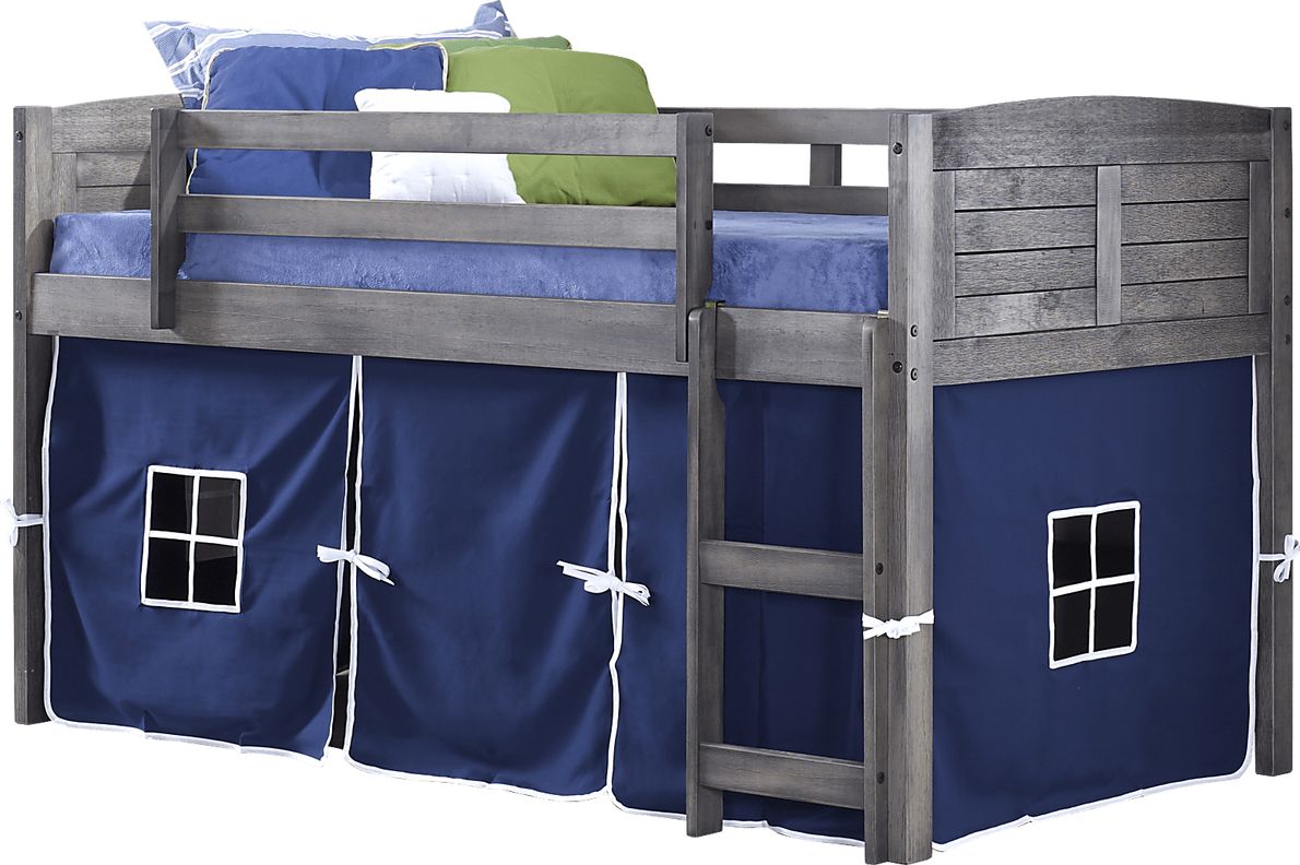 Camp Hideaway Gray Twin Jr. Loft Bed with Blue Tent