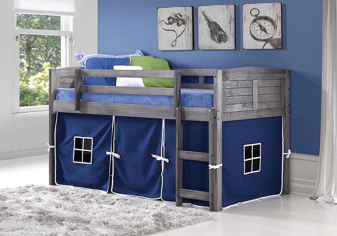 Camp Hideaway Gray Twin Jr. Loft Bed with Blue Tent