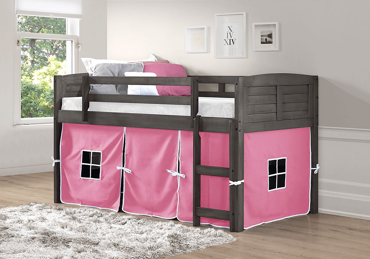 Camp Hideaway Gray Twin Jr. Loft Bed with Pink Tent