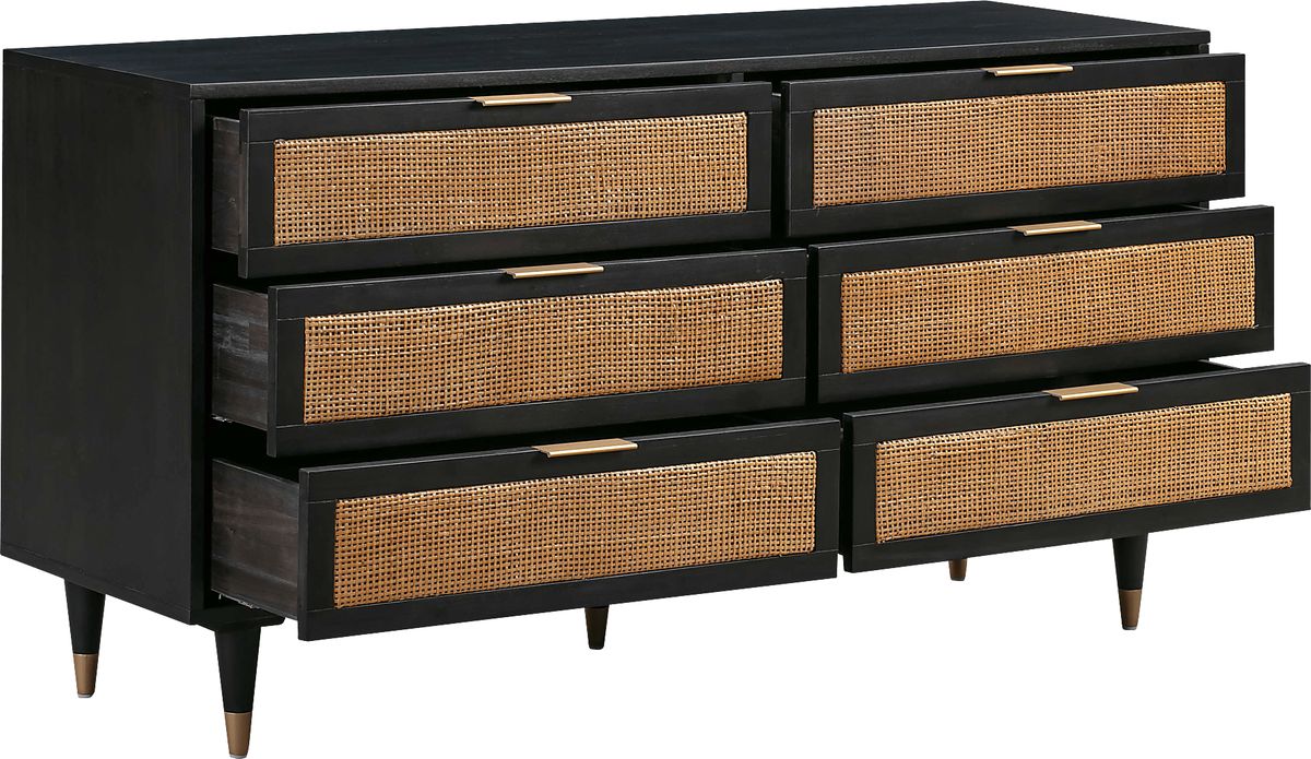 black dresser with cane webbing 59x15x26 in And Standing at 54 in Harbour Cane Dresser, 7-Drawer Wide