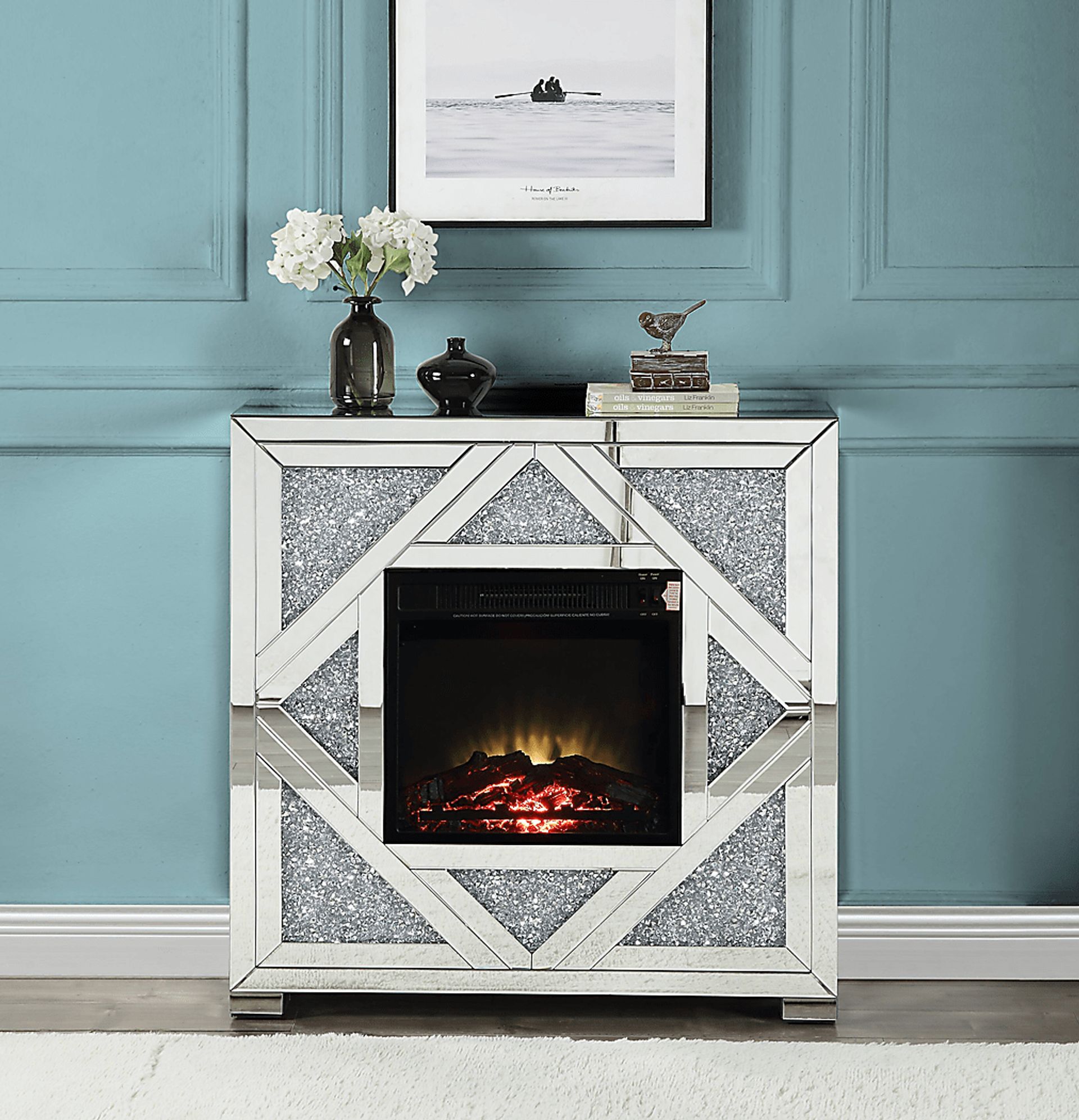 Candleworth Silver 37 in. Console, With Electric Fireplace - Image 2