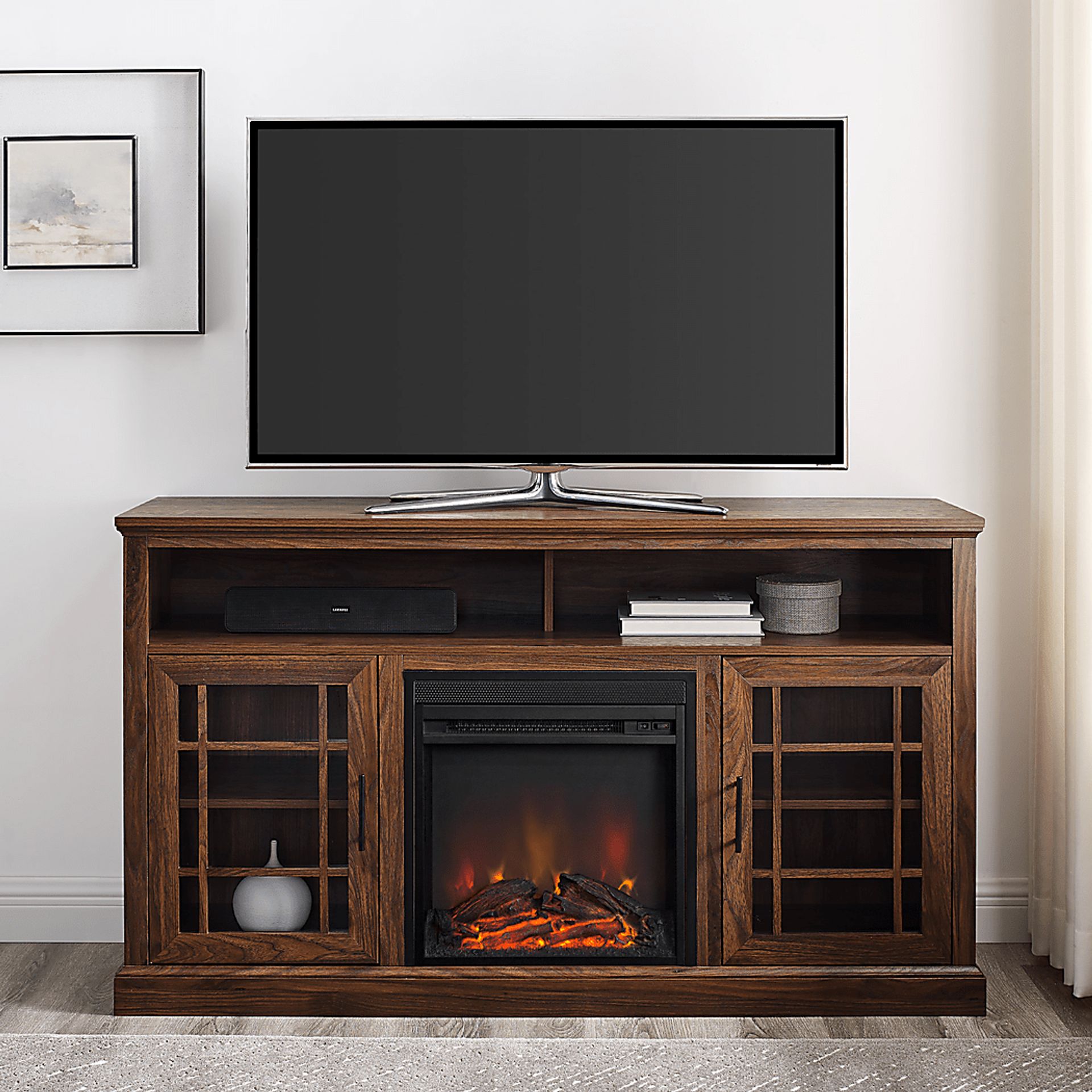 Cannongate Walnut 58 in. Console, With Electric Fireplace - Image 6