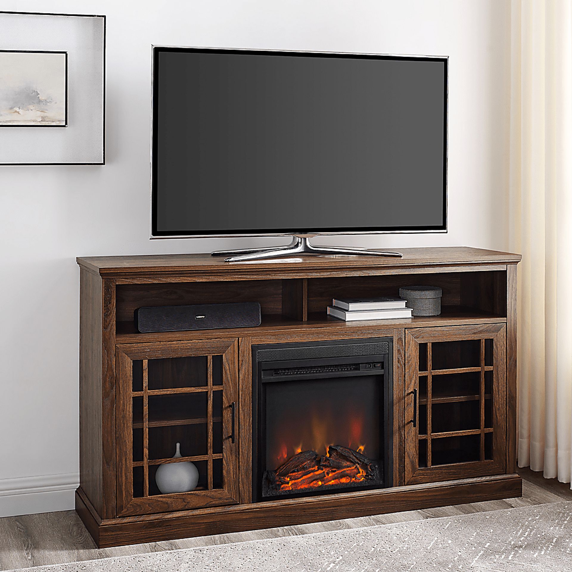 Cannongate Walnut 58 in. Console, With Electric Fireplace - Image 7