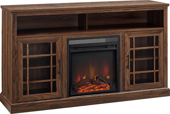 Cannongate Walnut 58 in. Console, With Electric Fireplace