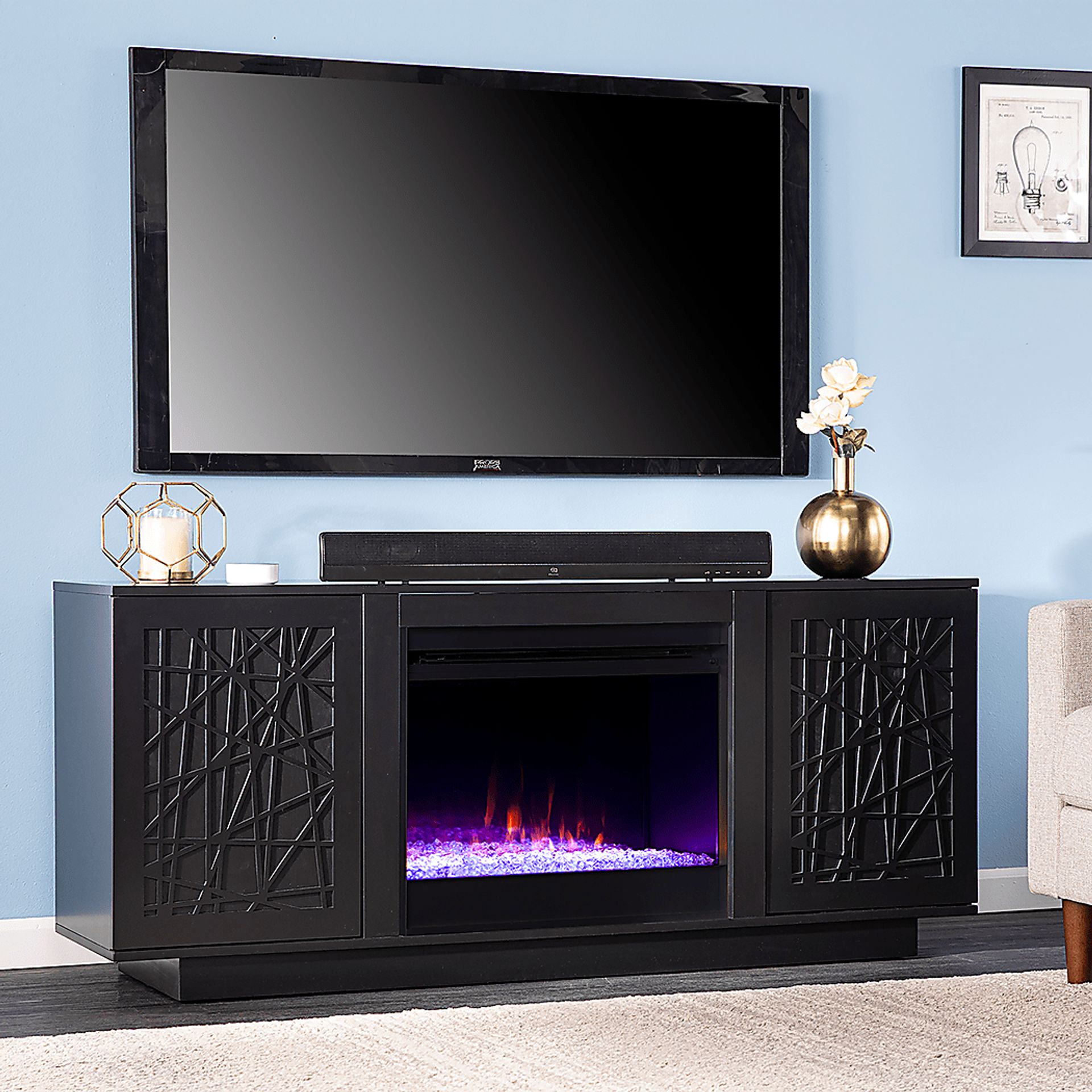 Cannonwolde I Black 60 in. Console, With Color Changing Electric Fireplace - Image 2