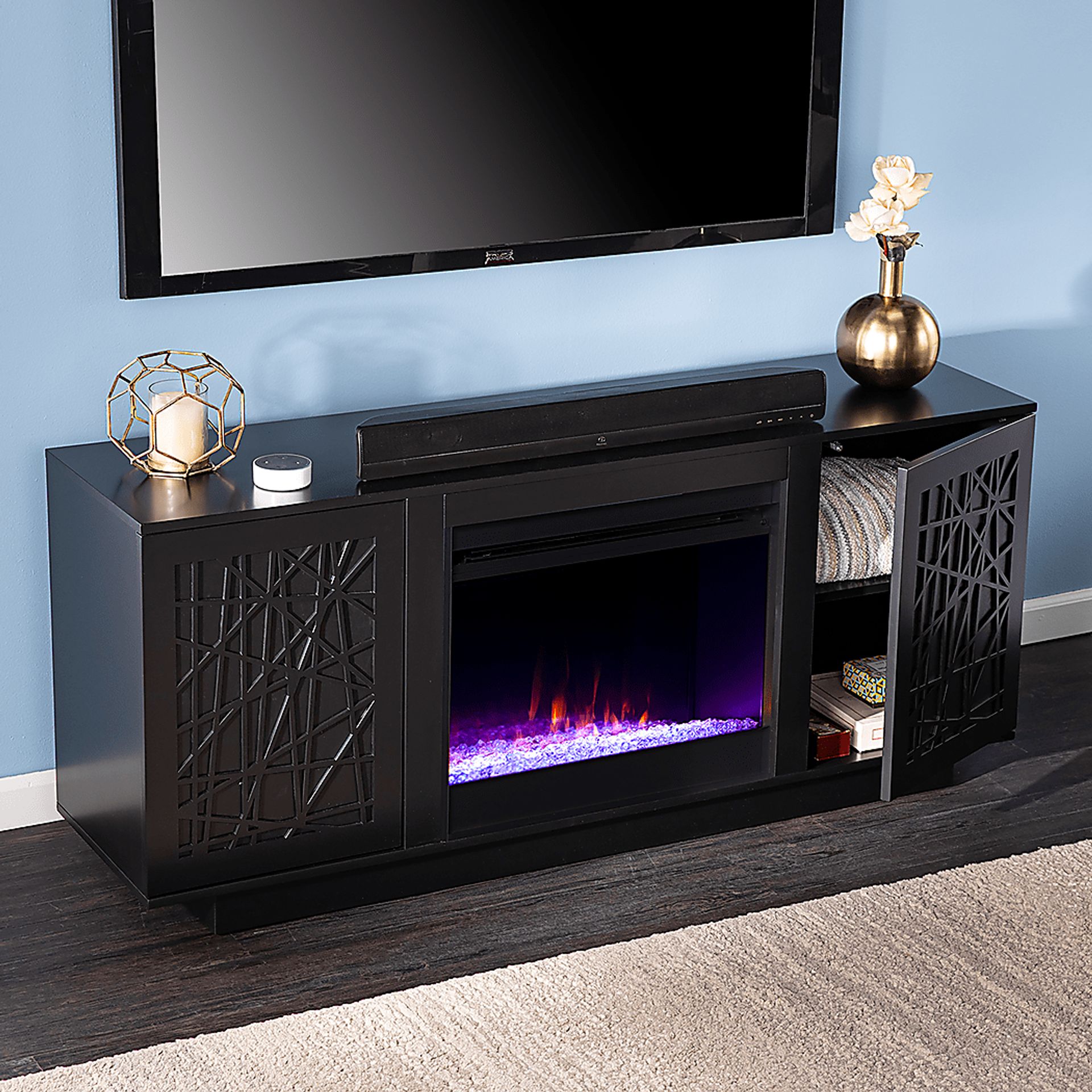 Cannonwolde I Black 60 in. Console, With Color Changing Electric Fireplace - Image 8
