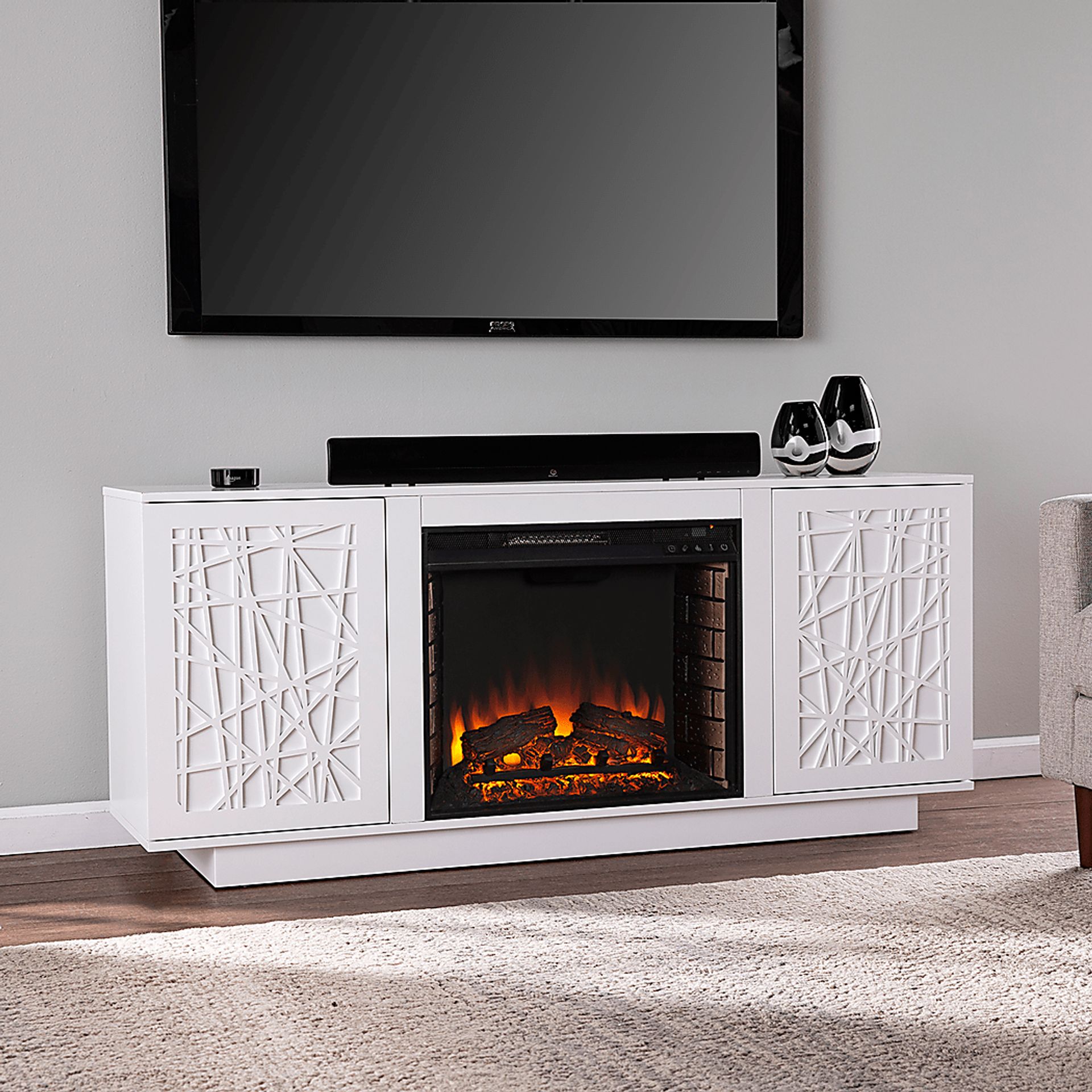 Cannonwolde II White 60 in. Console With Electric Log Fireplace - Image 5