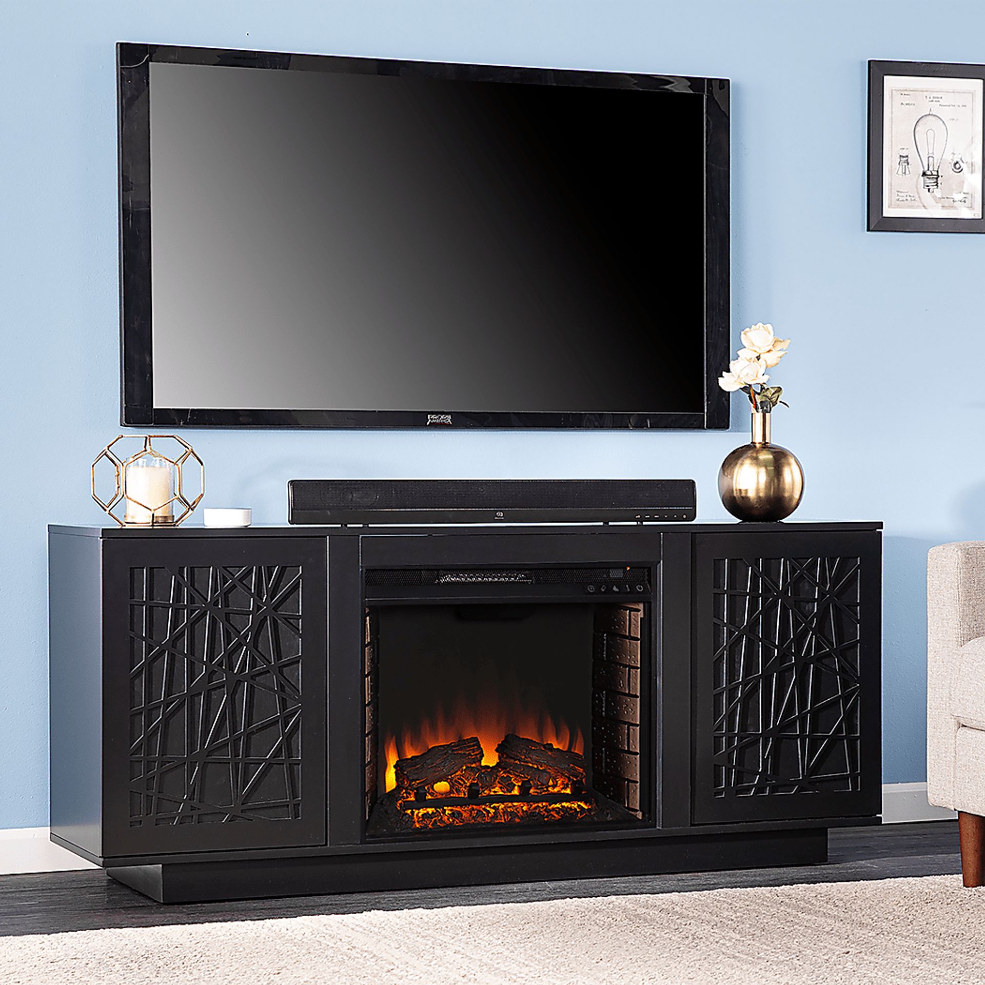 Cannonwolde II Black 60 in. Console, With Electric Fireplace - Image 2