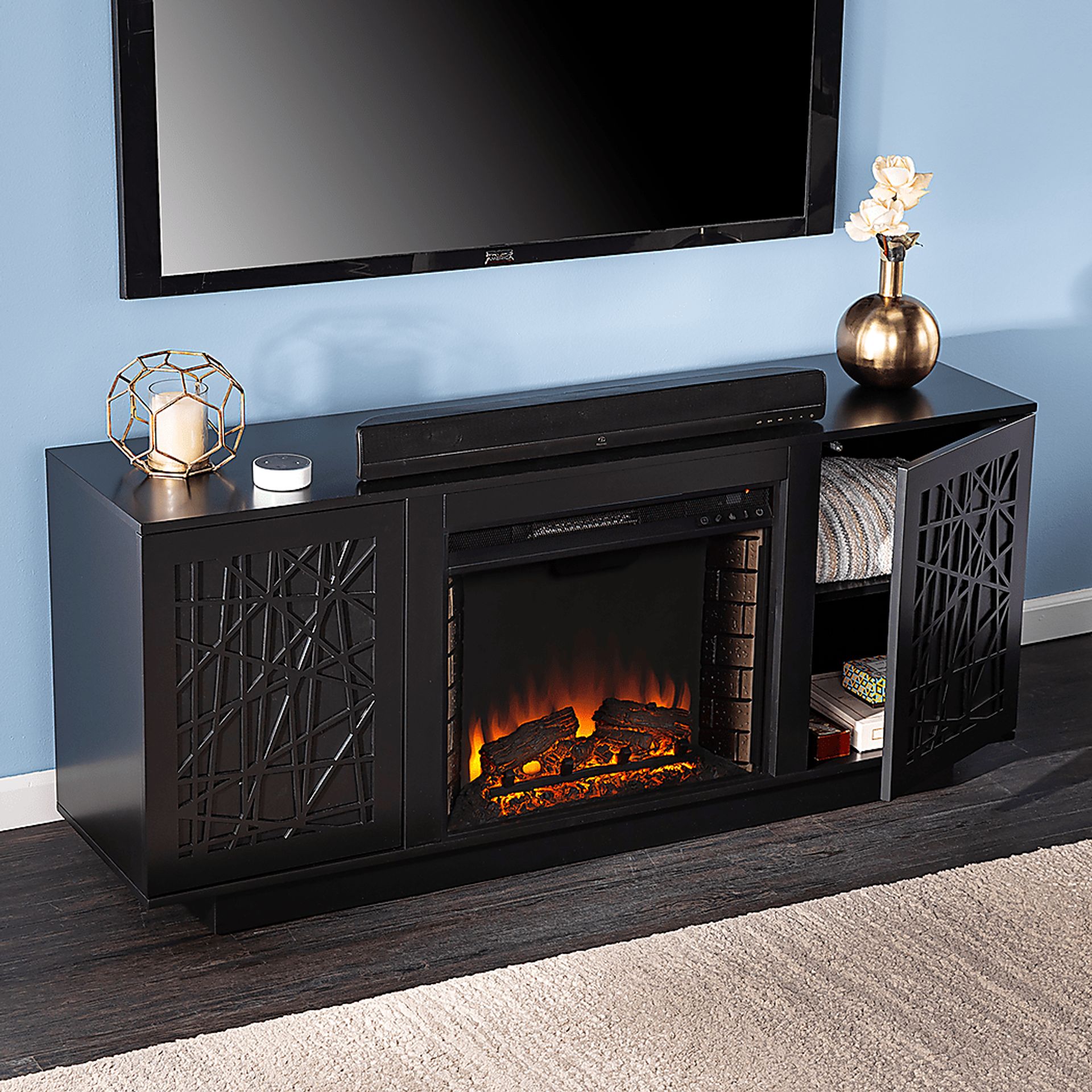 Cannonwolde II Black 60 in. Console, With Electric Fireplace - Image 8