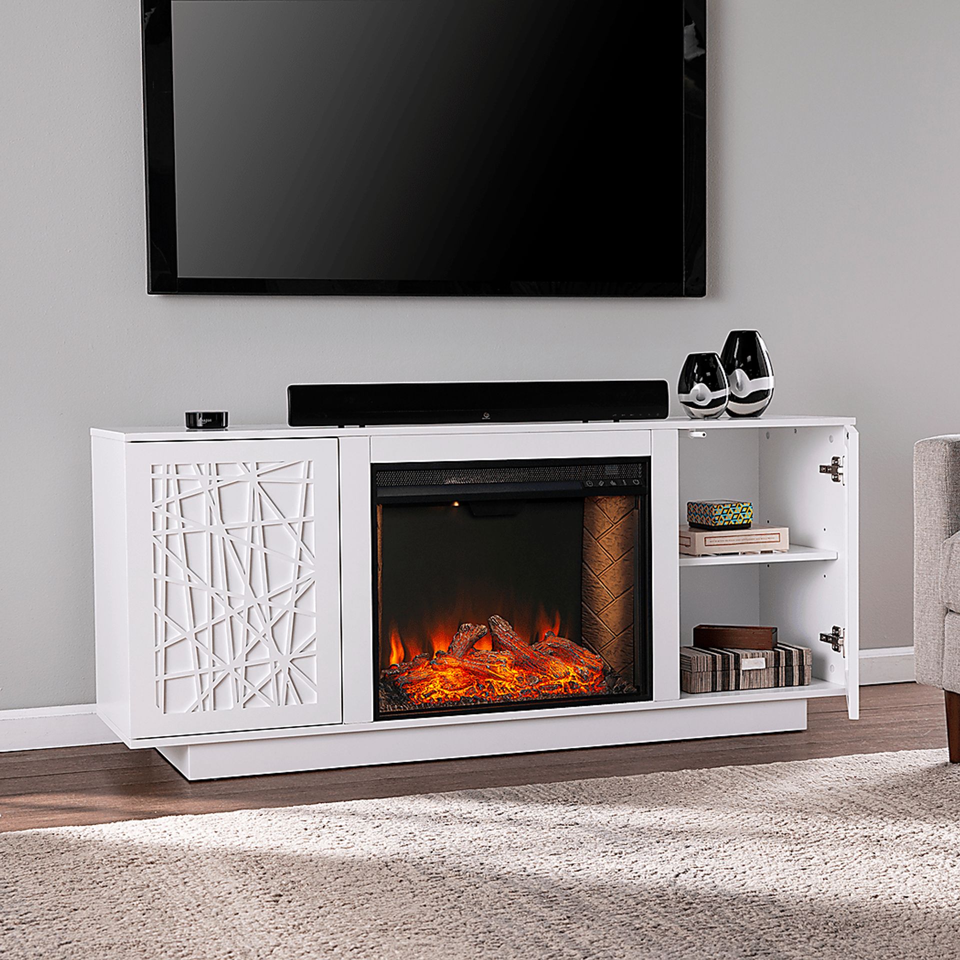 Cannonwolde III White 60 in. Console With Smart Electric Fireplace - Image 6