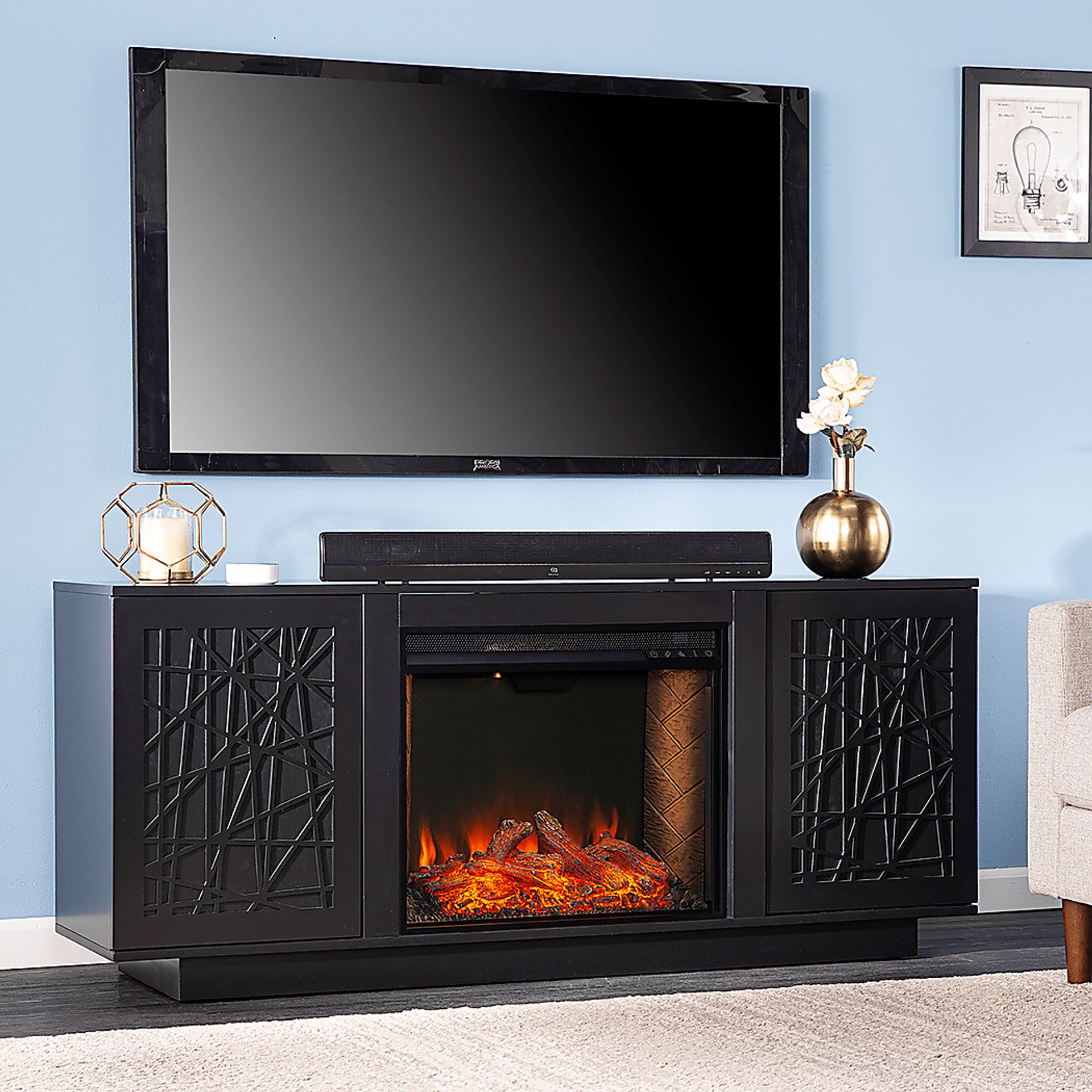 Cannonwolde III Black 60 in. Console, With Smart Electric Fireplace - Image 2