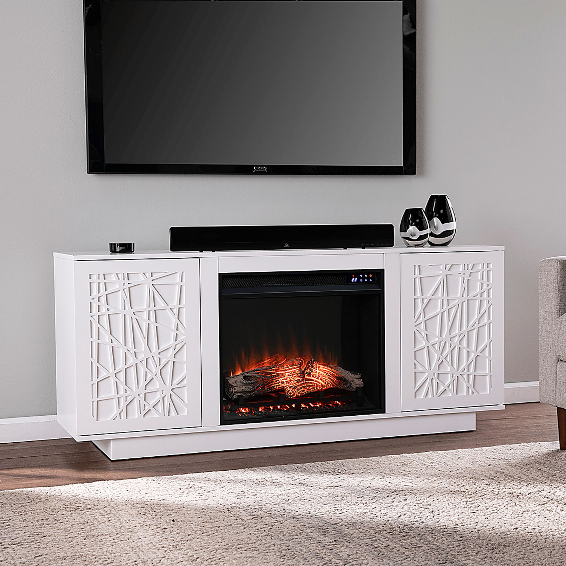 Cannonwolde IV White 60 in. Console, With Touch Panel Electric Fireplace - Image 5