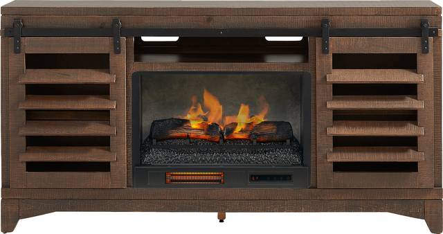 Canoe Creek Brown 66 in. Console with Electric Fireplace - Thumbnail - Image 1