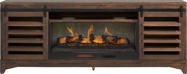 Canoe Creek Brown 88 in. Console with Electric Fireplace - Thumbnail - Image 1