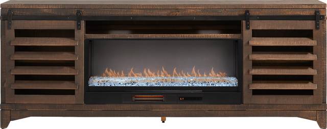 Canoe Creek Brown 88 in. Console with Electric Fireplace - Thumbnail - Image 1