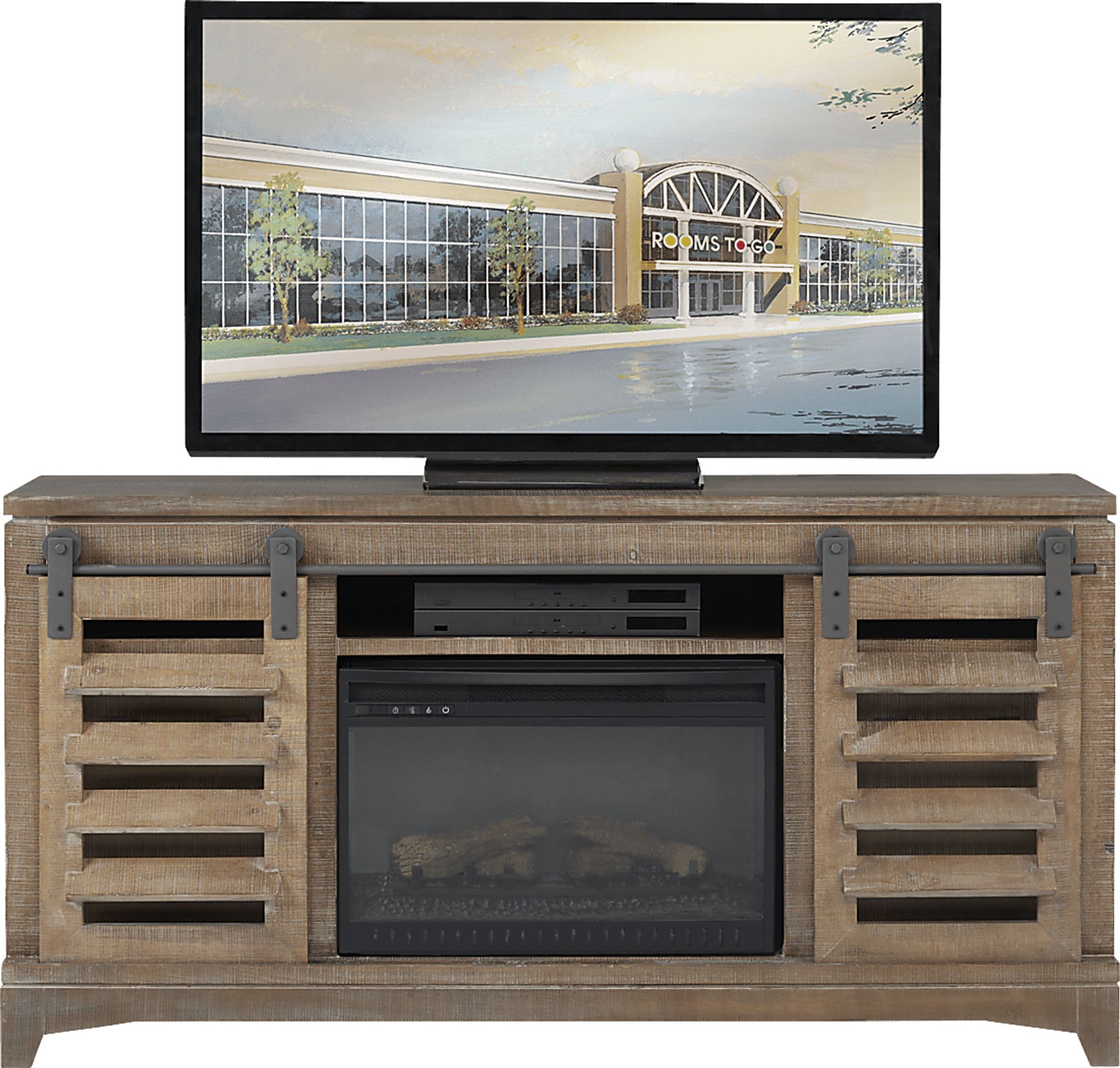 Canoe Creek II Pebble 65 in. Console with Electric Log Fireplace - Image 2