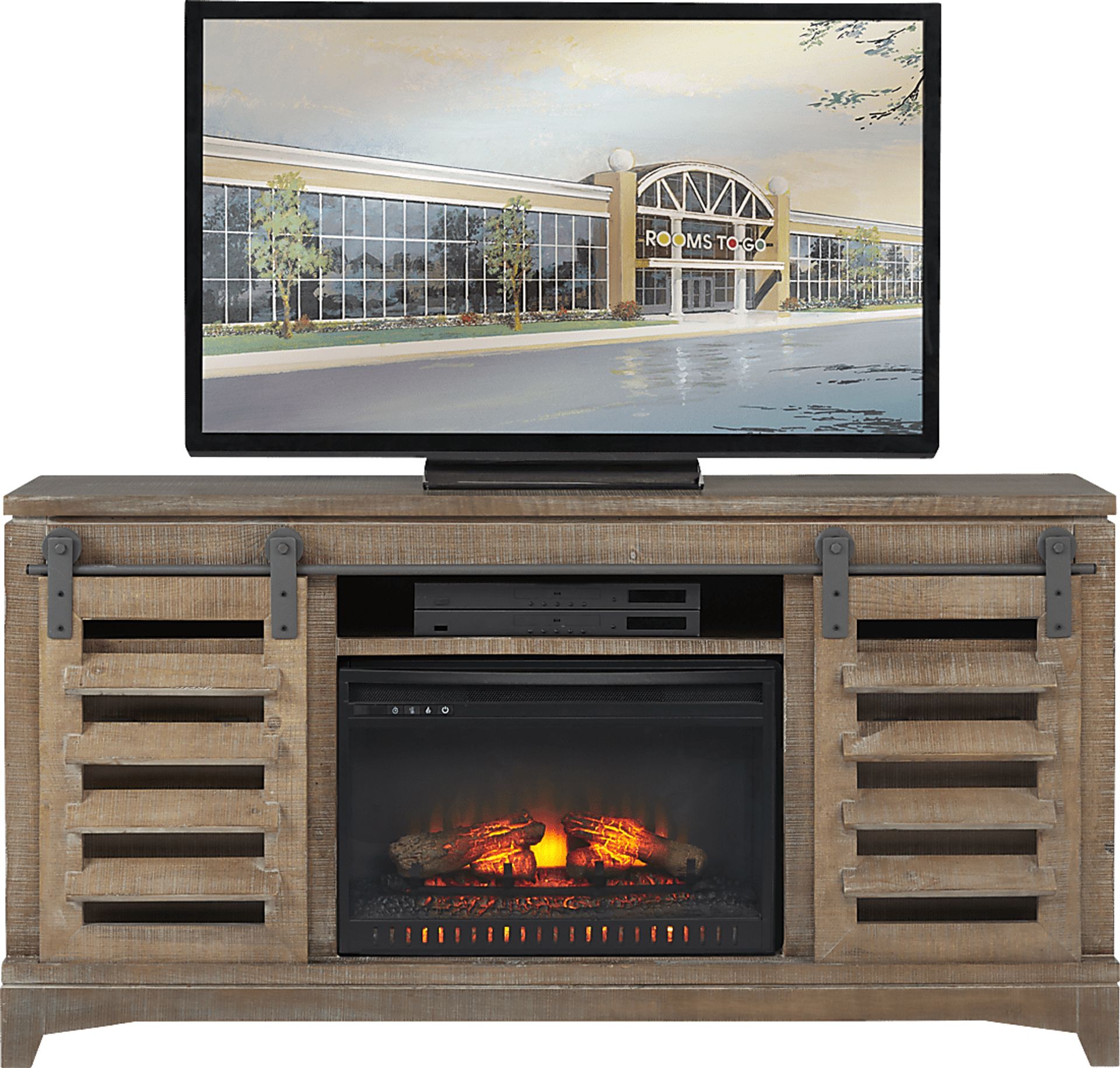 Canoe Creek II Pebble 65 in. Console with Electric Log Fireplace - Image 1