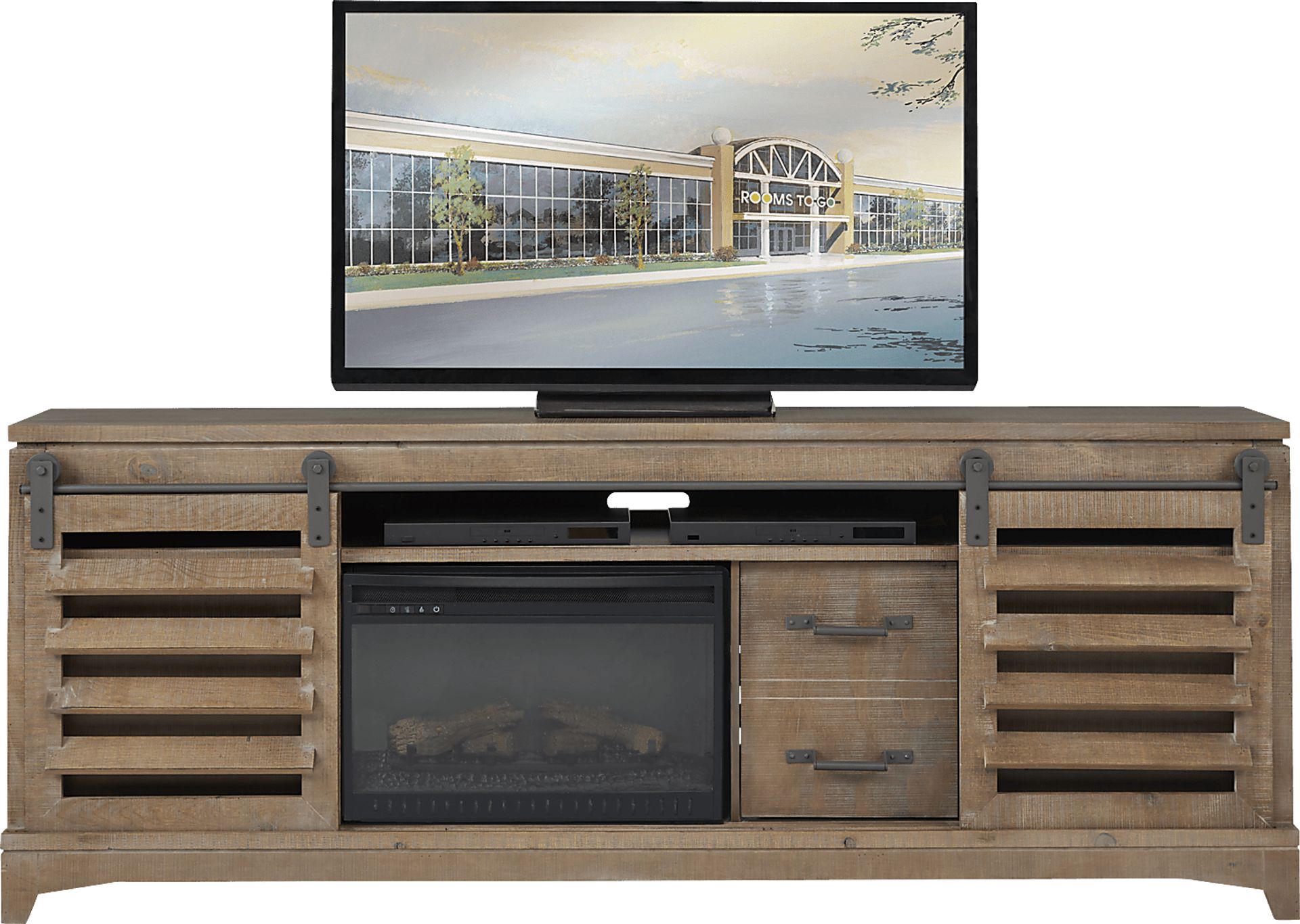 Canoe Creek II Pebble 88 in. Console with Electric Log Fireplace - Image 2
