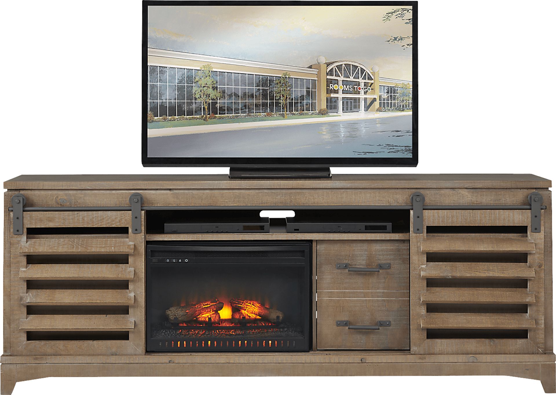 Canoe Creek II Pebble 88 in. Console with Electric Log Fireplace - Image 1