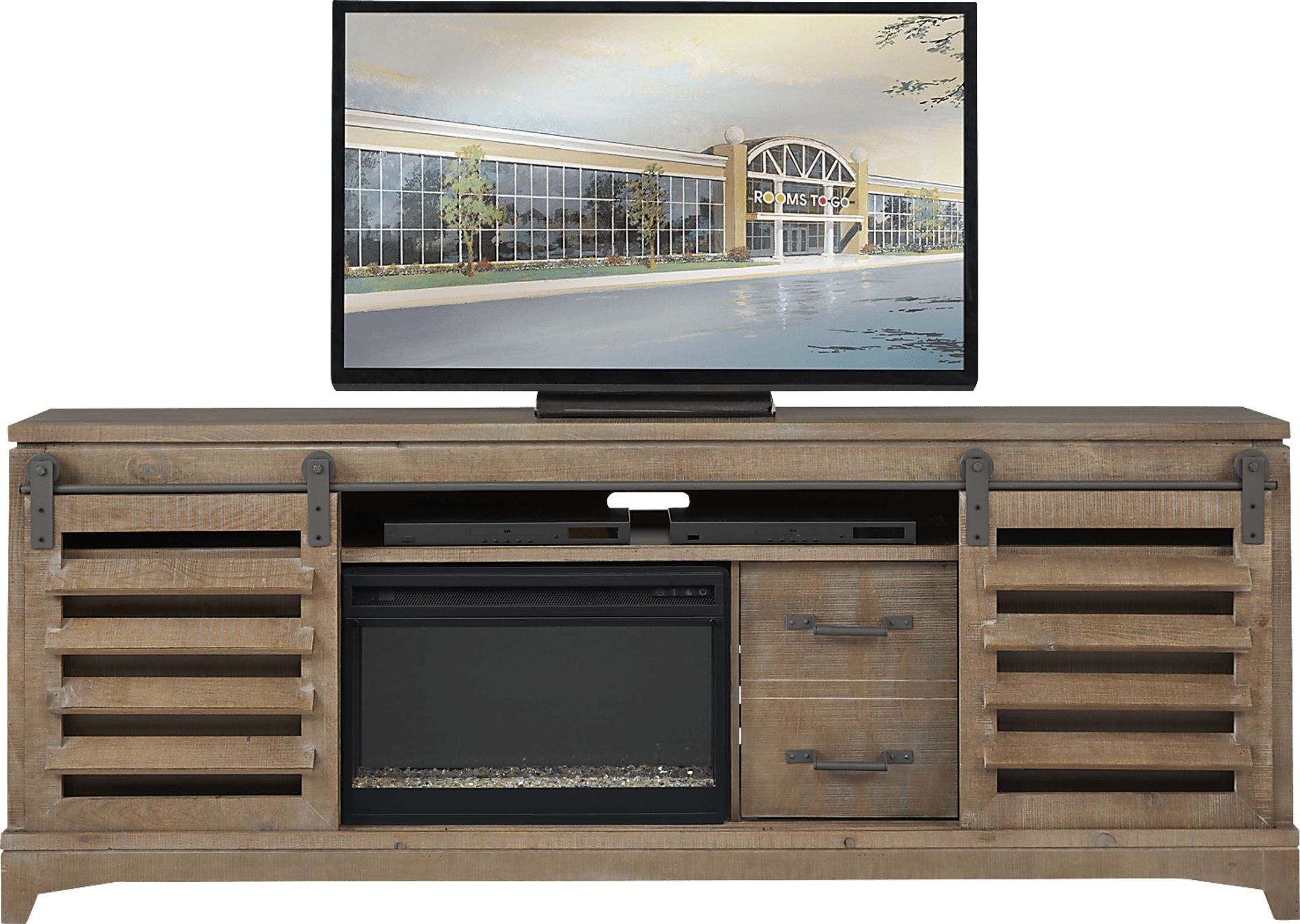 Canoe Creek II Pebble Light Wood Console With Electric Log