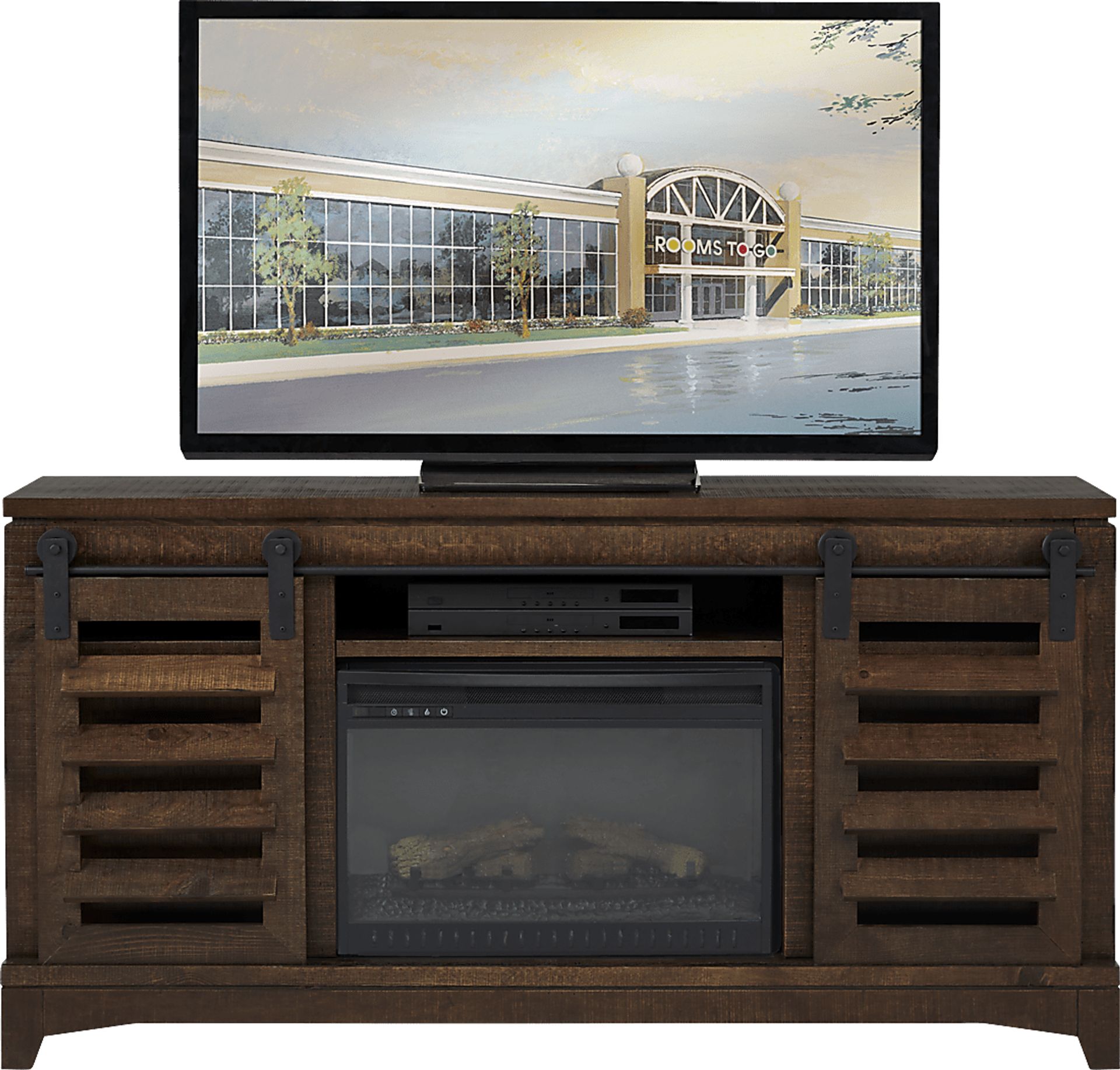 Canoe Creek II Tobacco 65 in. Console with Electric Log Fireplace - Image 2