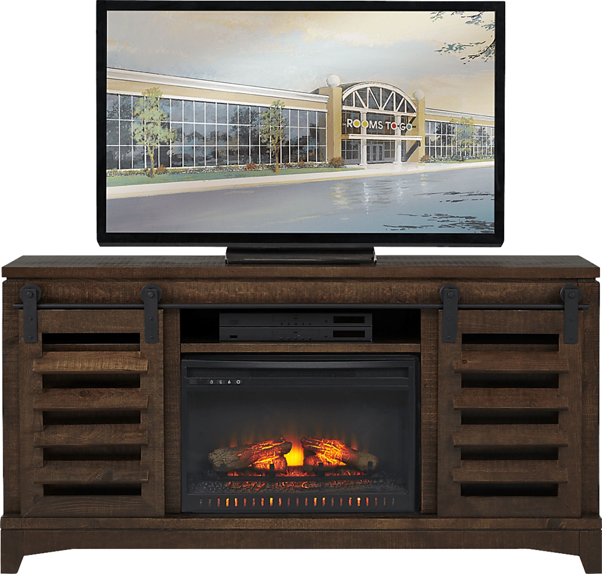 Canoe Creek II Tobacco 65 in. Console with Electric Log Fireplace - Image 1