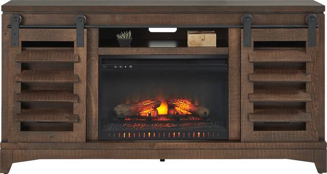 Canoe Creek II Tobacco 66 in. Console with Electric Log Fireplace - Thumbnail - Image 2