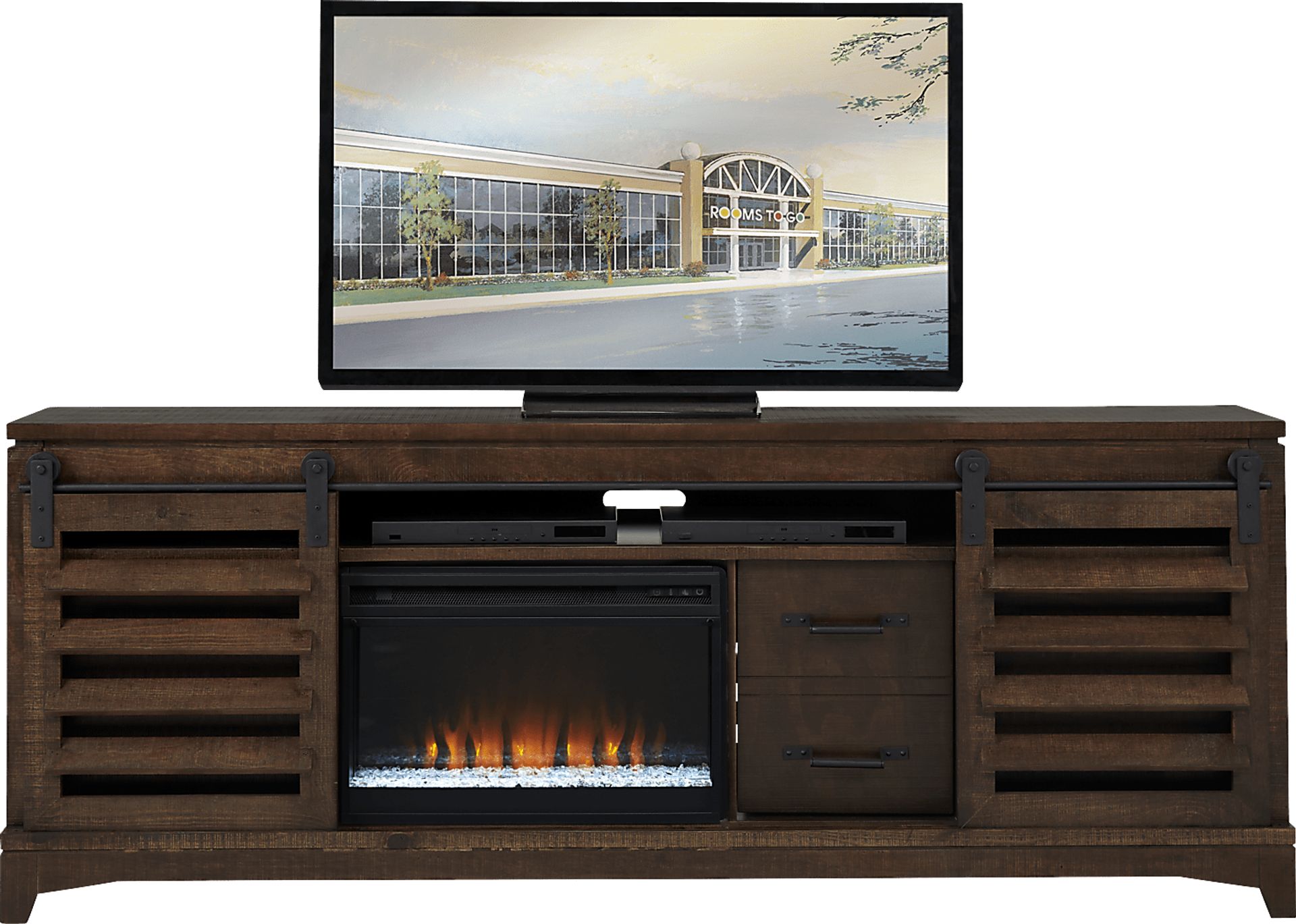 Canoe Creek II Tobacco 88 in. Console with Electric Fireplace - Image 1